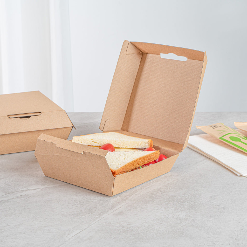 Bio Tek Square Kraft Paper Corrugated Clamshell Container - 5 1/2" x 5 1/2" x 2 3/4" - 100 count box