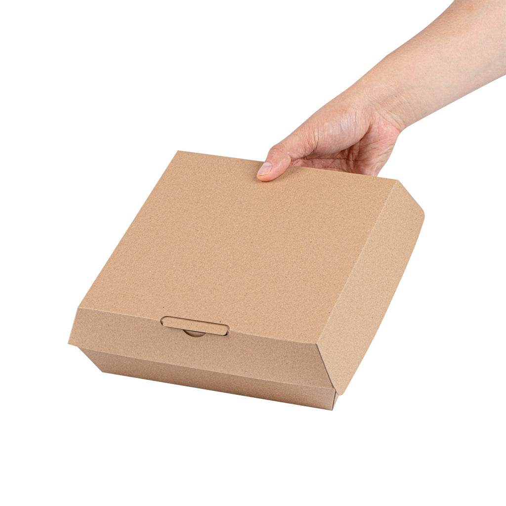 Bio Tek Square Kraft Paper Corrugated Clamshell Container - 8" x 8" x 3 1/4" - 100 count box