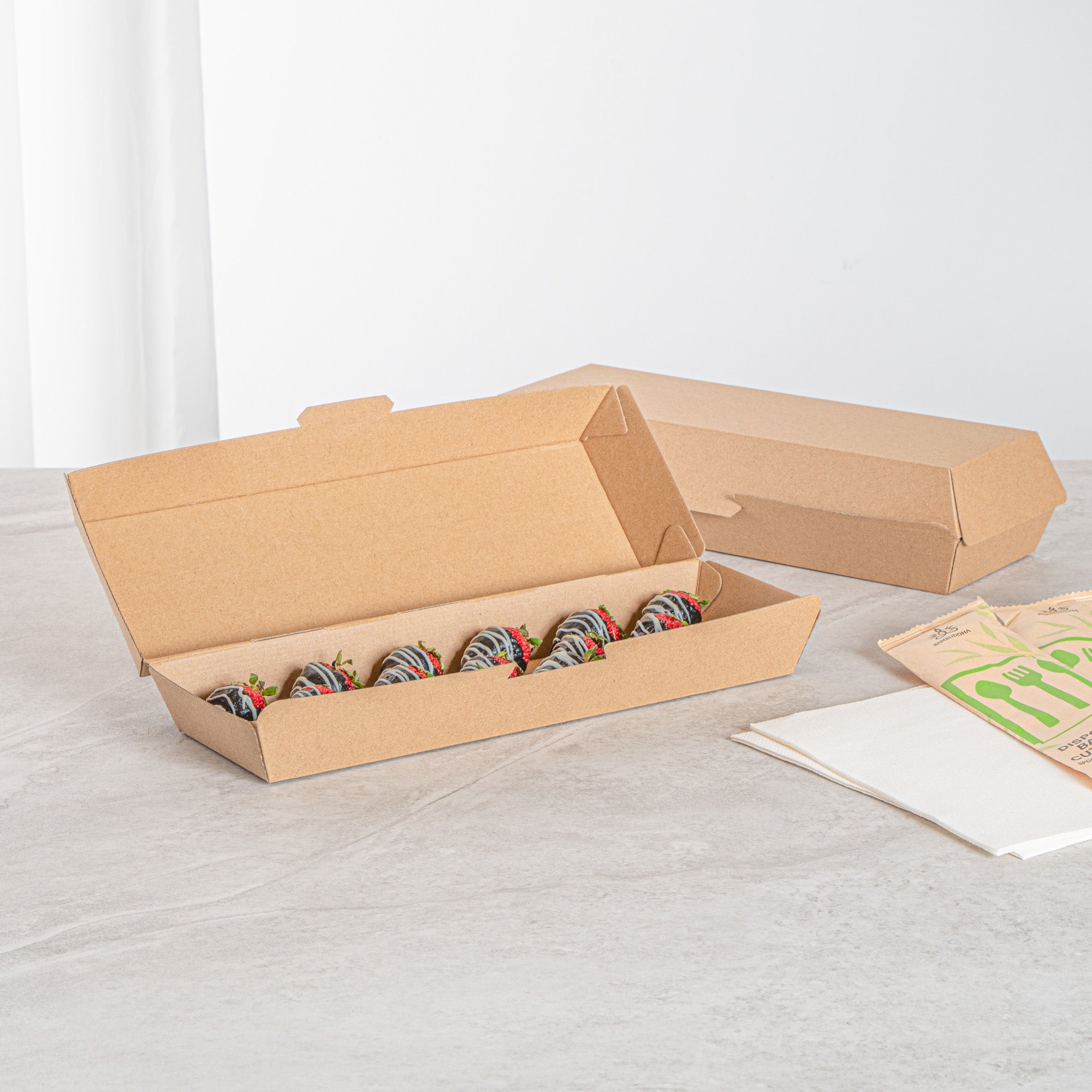 Bio Tek Rectangle Kraft Paper Corrugated Clamshell Container - 11 1/4" x 3 1/2" x 2 3/4" - 100 count box