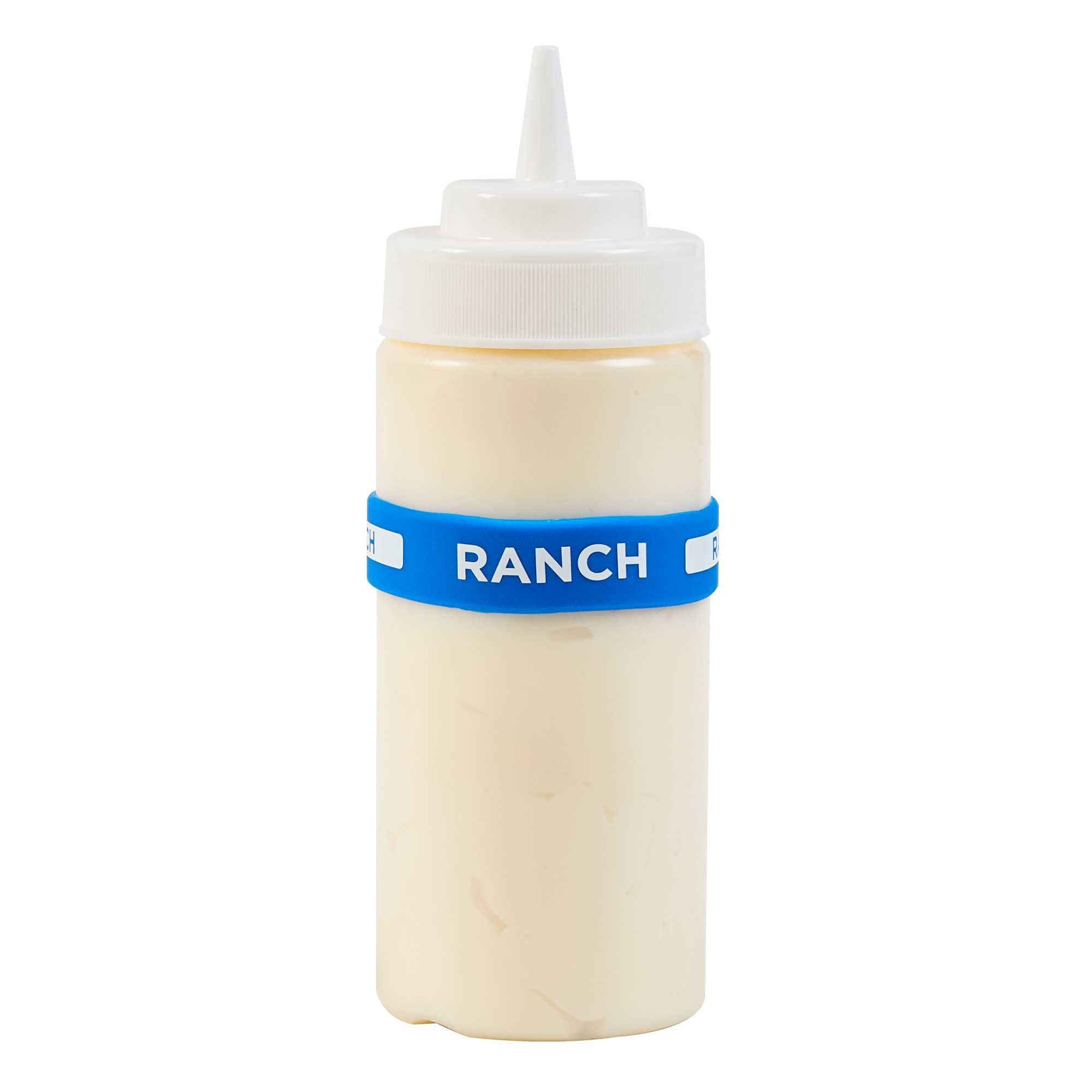 First In First Out Blue Silicone Ranch Label Band - Fits 16, 20 and 24 oz Squeeze Bottles - 1 count box