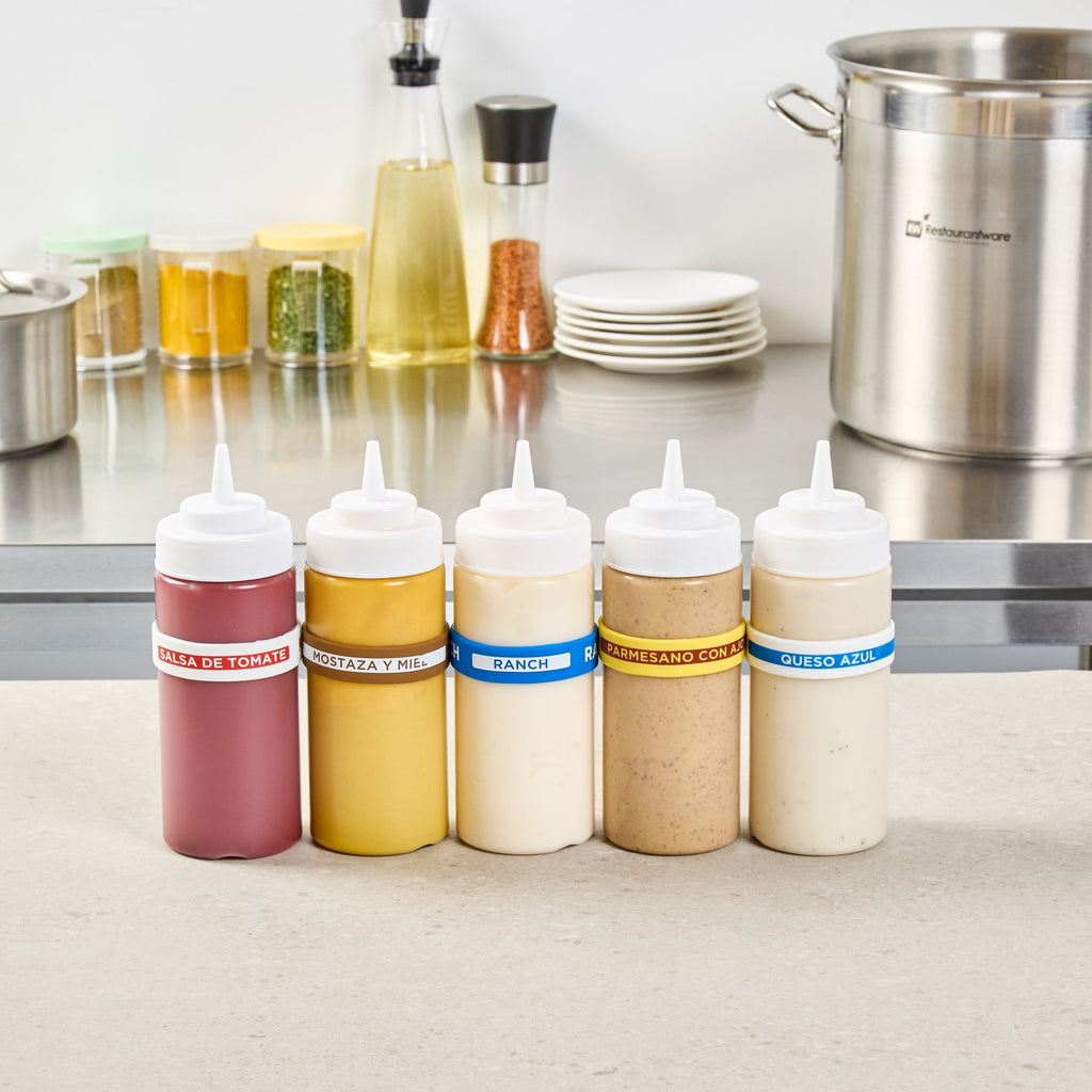 First In First Out Blue Silicone Ranch Label Band - Fits 16, 20 and 24 oz Squeeze Bottles - 10 count box