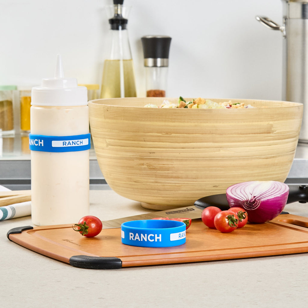 First In First Out Blue Silicone Ranch Label Band - Fits 16, 20 and 24 oz Squeeze Bottles - 10 count box