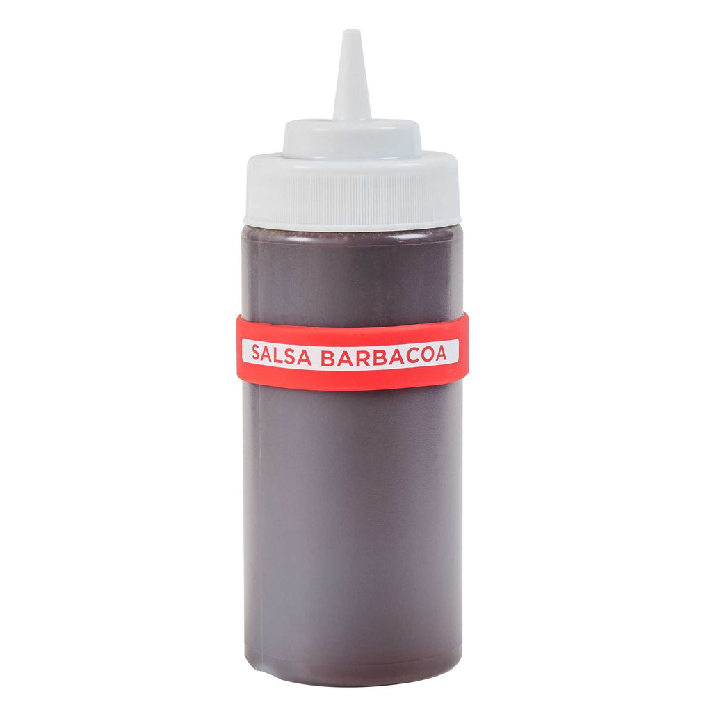 First In First Out Red Silicone BBQ Label Band - Fits 16, 20 and 24 oz Squeeze Bottles - 1 count box