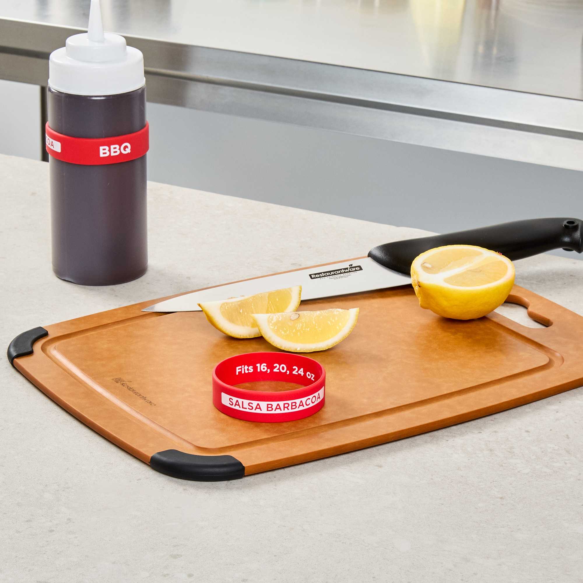 First In First Out Red Silicone BBQ Label Band - Fits 16, 20 and 24 oz Squeeze Bottles - 1 count box