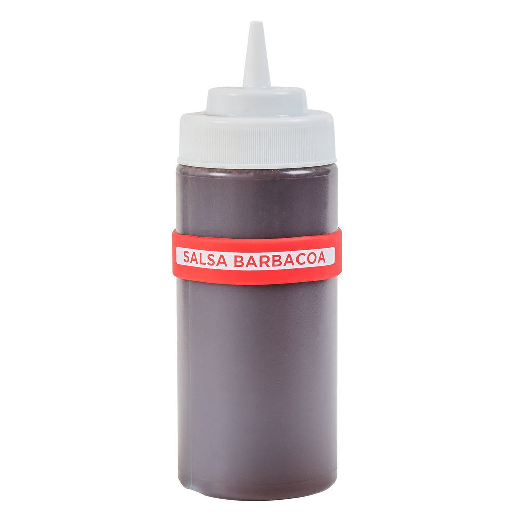 First In First Out Red Silicone BBQ Label Band - Fits 16, 20 and 24 oz Squeeze Bottles - 10 count box
