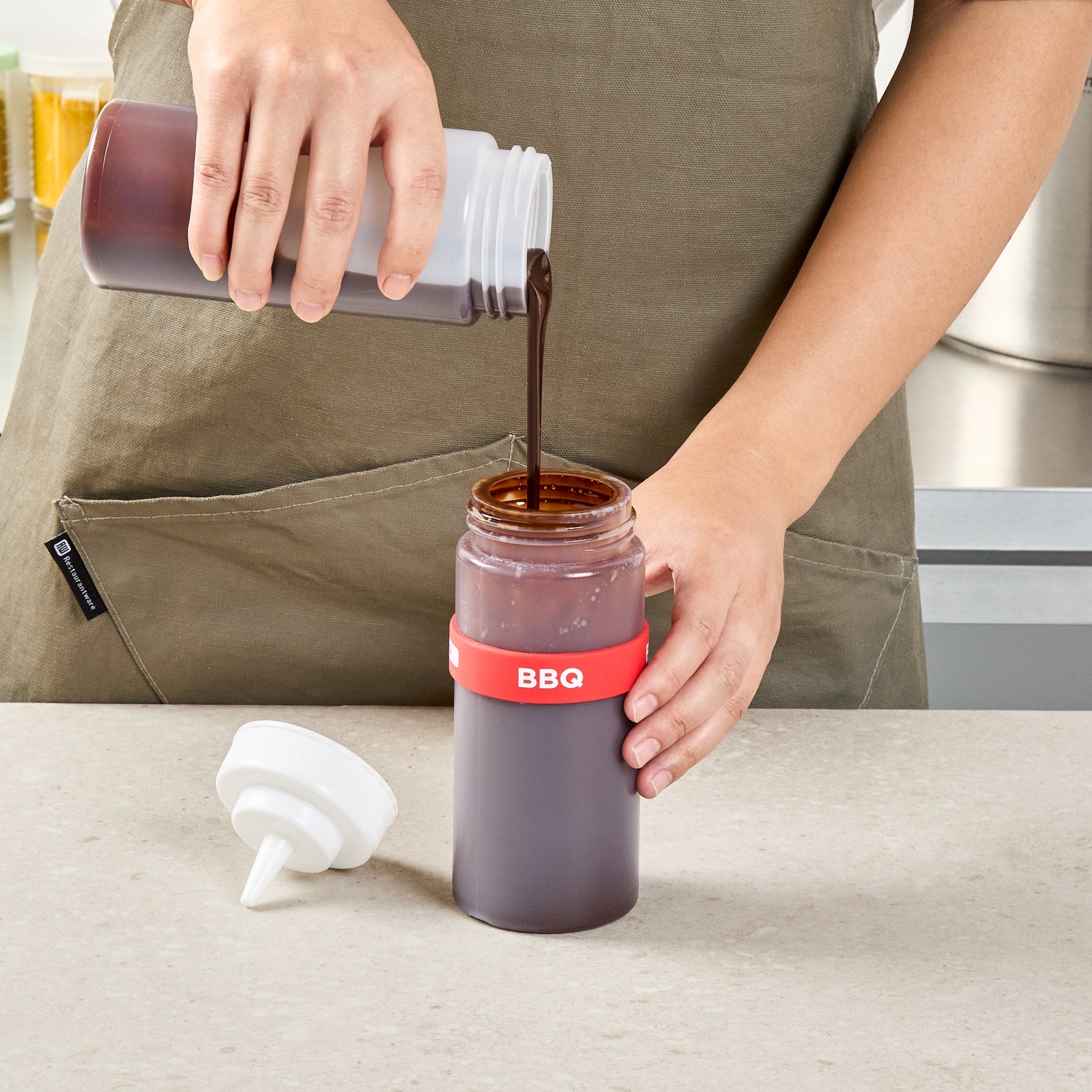 First In First Out Red Silicone BBQ Label Band - Fits 16, 20 and 24 oz Squeeze Bottles - 10 count box