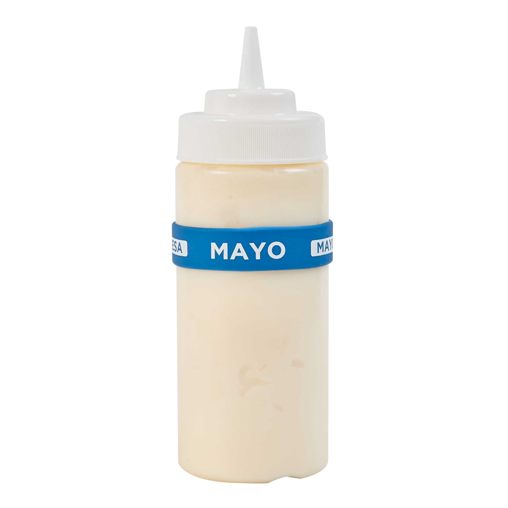First In First Out Blue Silicone Mayo Label Band - Fits 16, 20 and 24 oz Squeeze Bottles - 1 count box