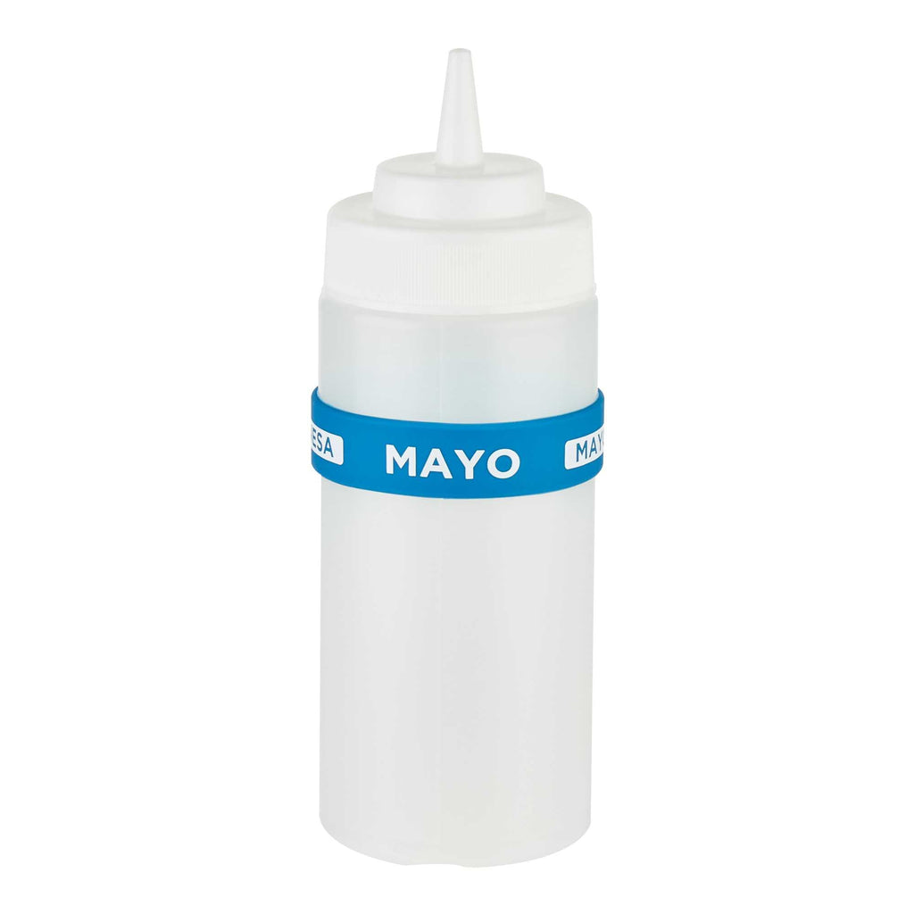 First In First Out Blue Silicone Mayo Label Band - Fits 16, 20 and 24 oz Squeeze Bottles - 1 count box