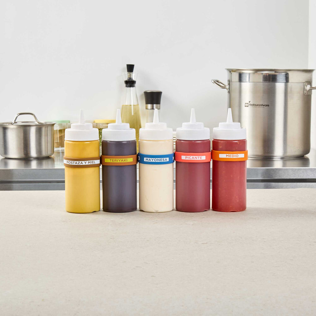 First In First Out Blue Silicone Mayo Label Band - Fits 16, 20 and 24 oz Squeeze Bottles - 1 count box