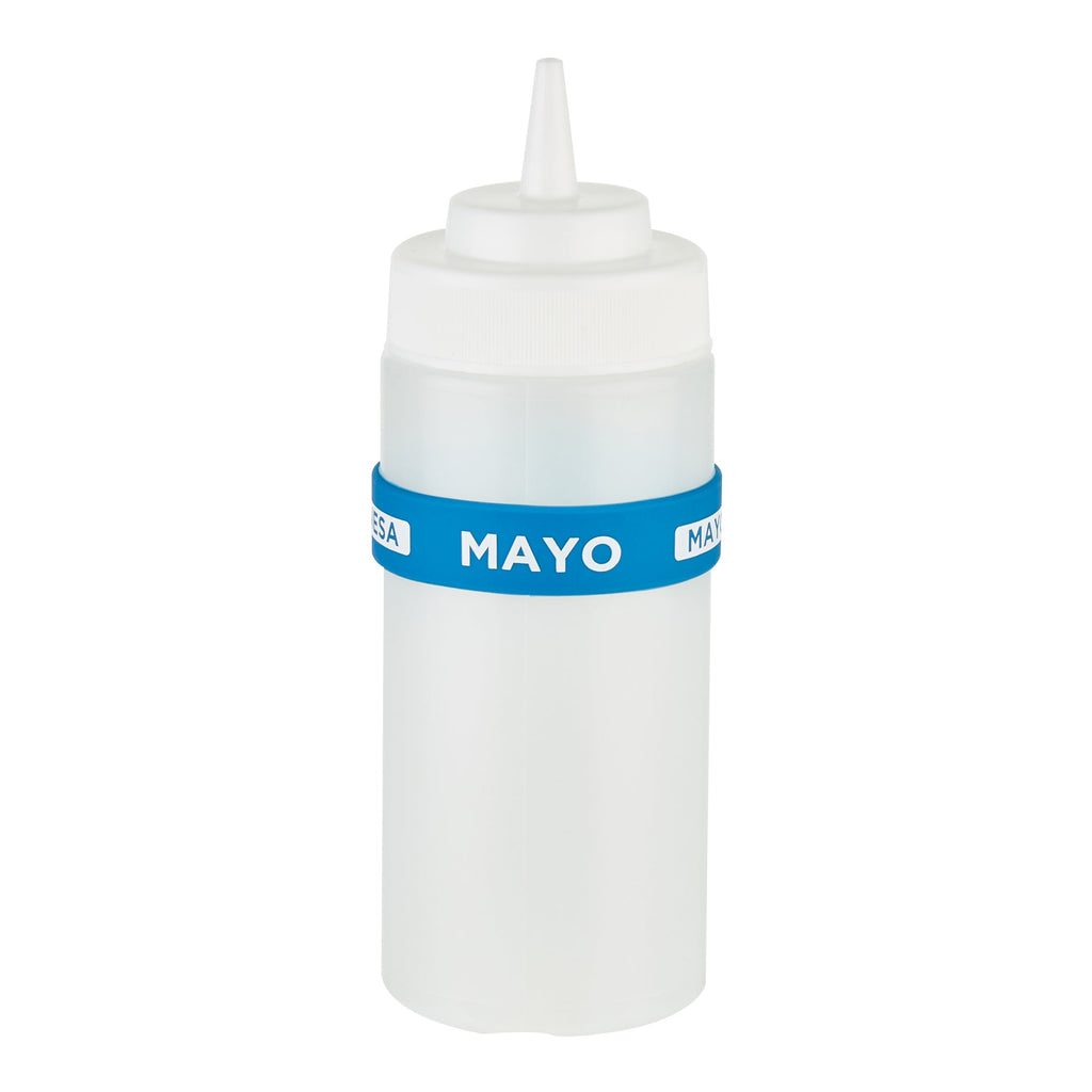 First In First Out Blue Silicone Mayo Label Band - Fits 16, 20 and 24 oz Squeeze Bottles - 10 count box