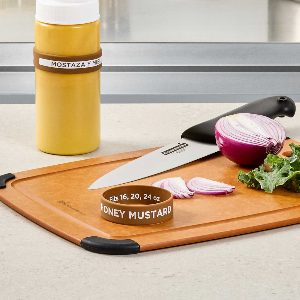 First In First Out Brown Silicone Honey Mustard Label Band - Fits 16, 20 and 24 oz Squeeze Bottles - 1 count box
