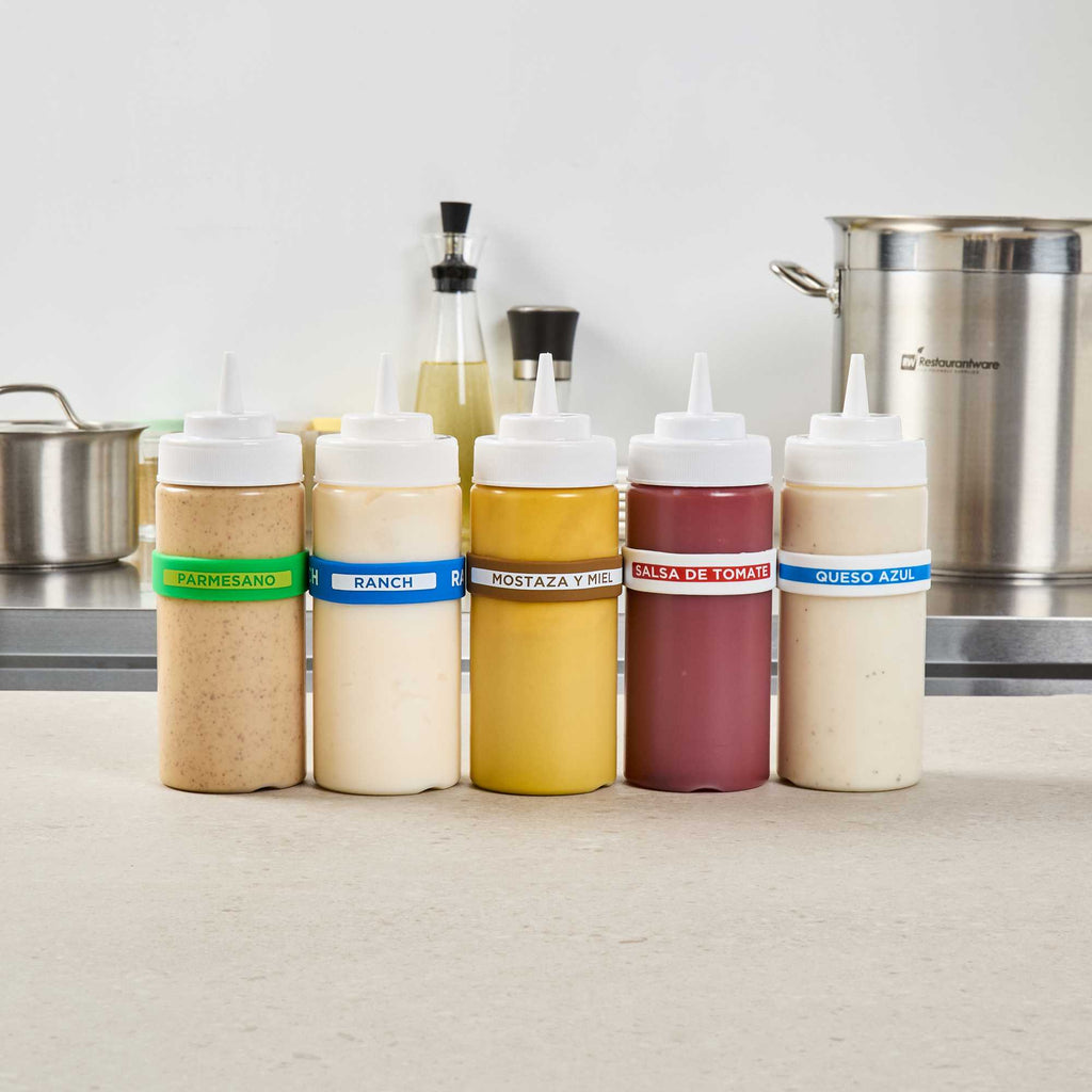 First In First Out Brown Silicone Honey Mustard Label Band - Fits 16, 20 and 24 oz Squeeze Bottles - 1 count box