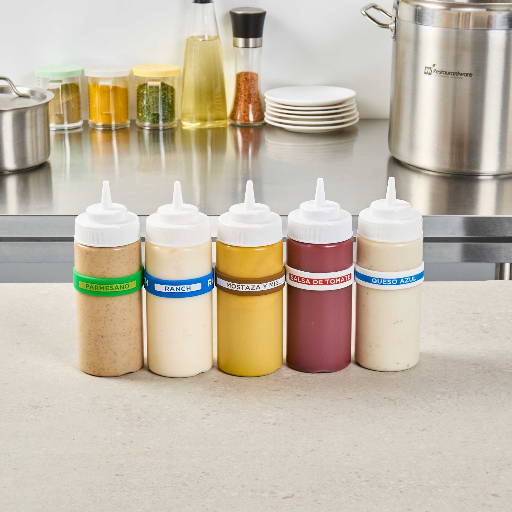 First In First Out Brown Silicone Honey Mustard Label Band - Fits 16, 20 and 24 oz Squeeze Bottles - 1 count box