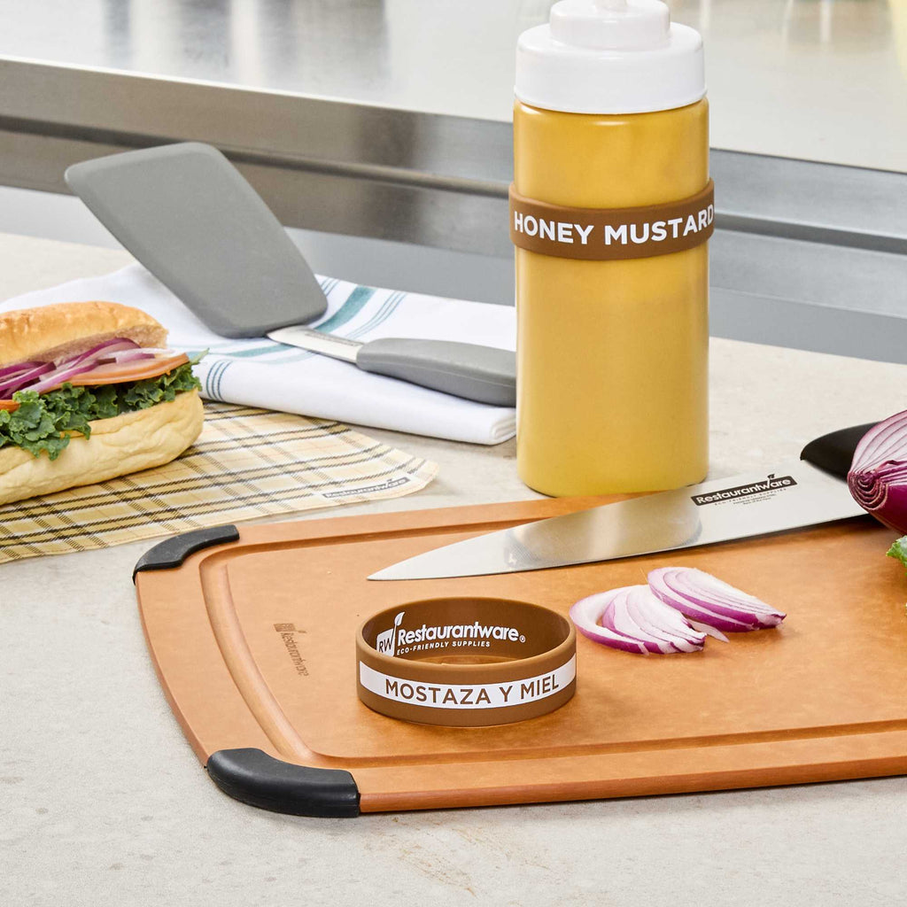First In First Out Brown Silicone Honey Mustard Label Band - Fits 16, 20 and 24 oz Squeeze Bottles - 1 count box