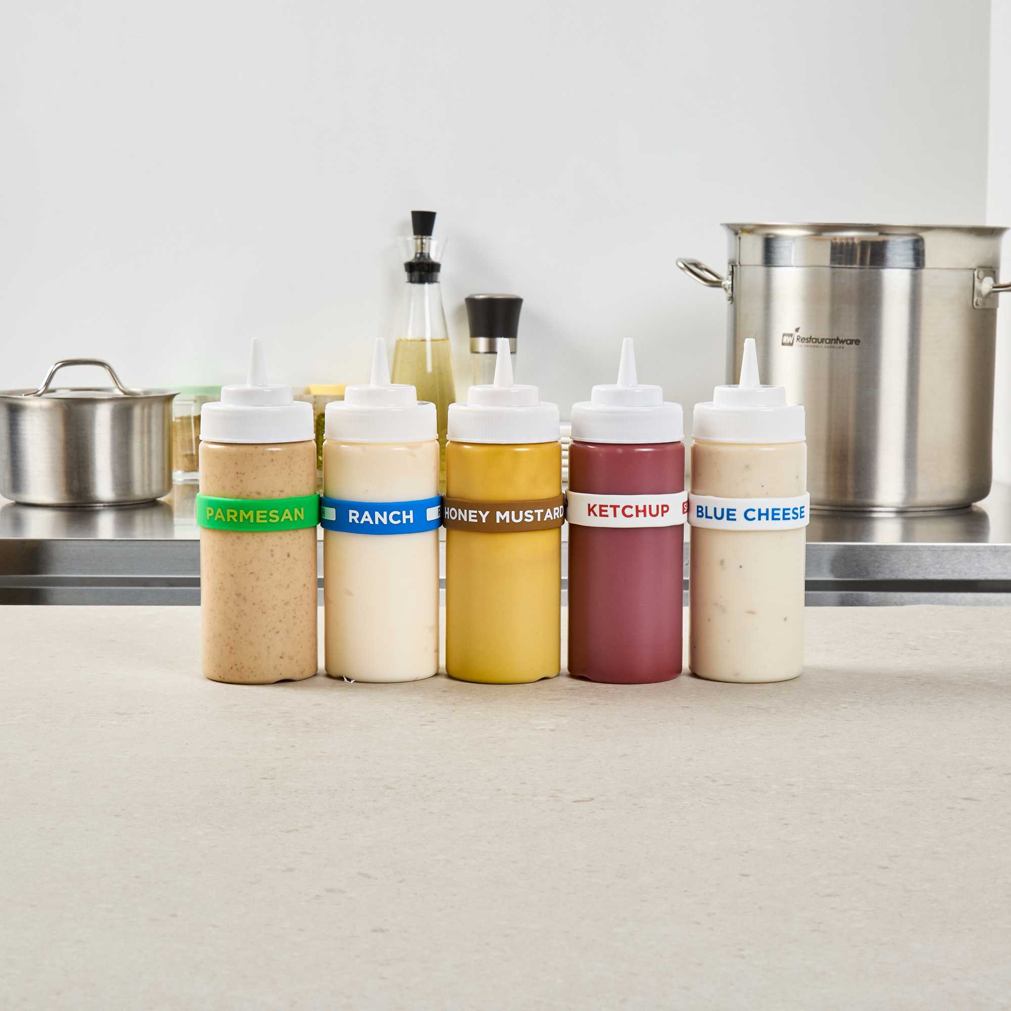First In First Out Brown Silicone Honey Mustard Label Band - Fits 16, 20 and 24 oz Squeeze Bottles - 1 count box