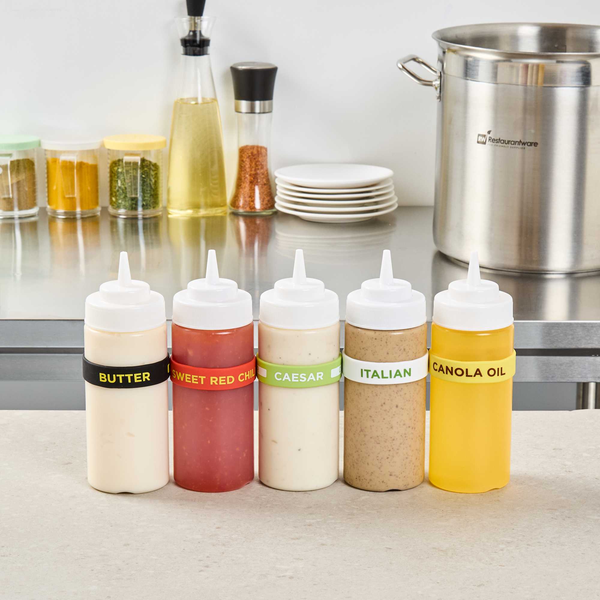 First In First Out Green Silicone Caesar Label Band - Fits 16, 20 and 24 oz Squeeze Bottles - 1 count box