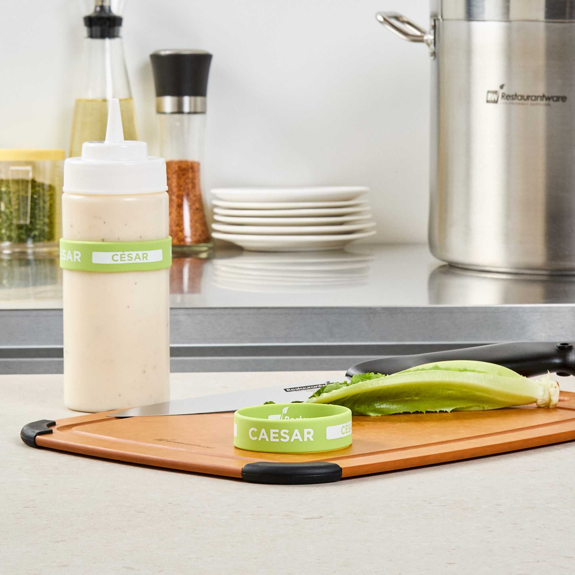 First In First Out Green Silicone Caesar Label Band - Fits 16, 20 and 24 oz Squeeze Bottles - 1 count box