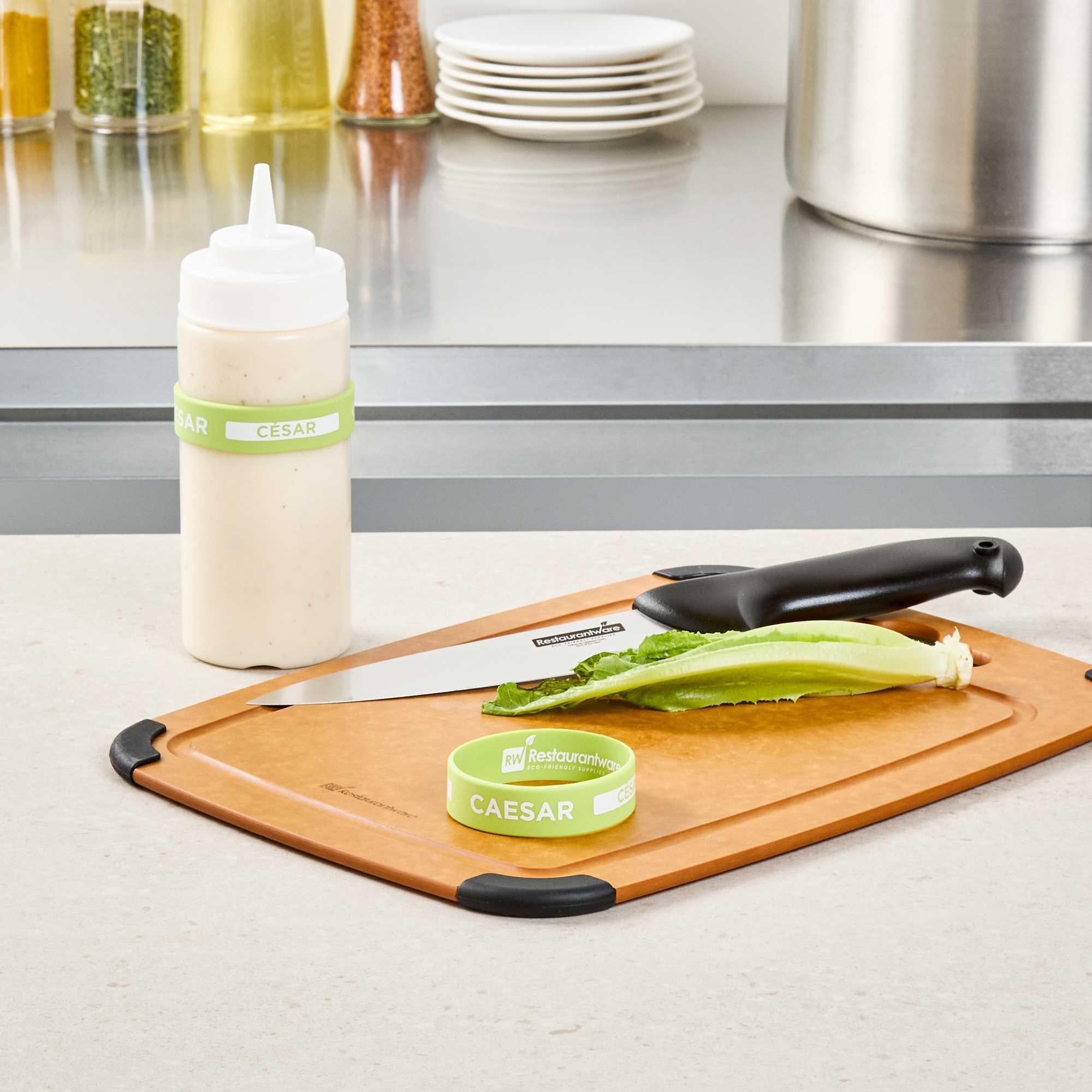 First In First Out Green Silicone Caesar Label Band - Fits 16, 20 and 24 oz Squeeze Bottles - 1 count box