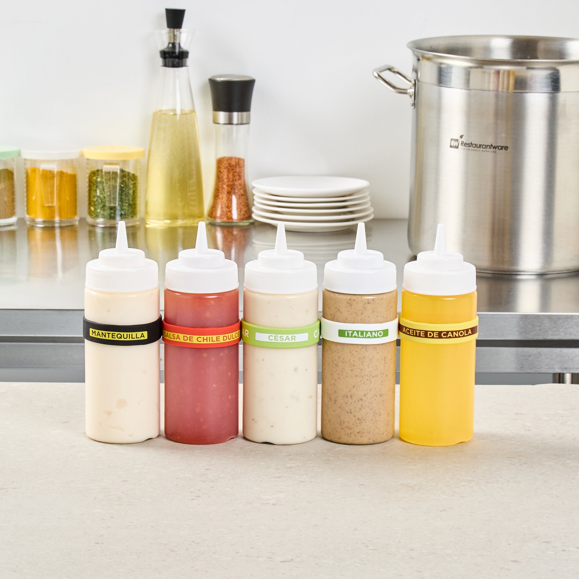 First In First Out Green Silicone Caesar Label Band - Fits 16, 20 and 24 oz Squeeze Bottles - 10 count box