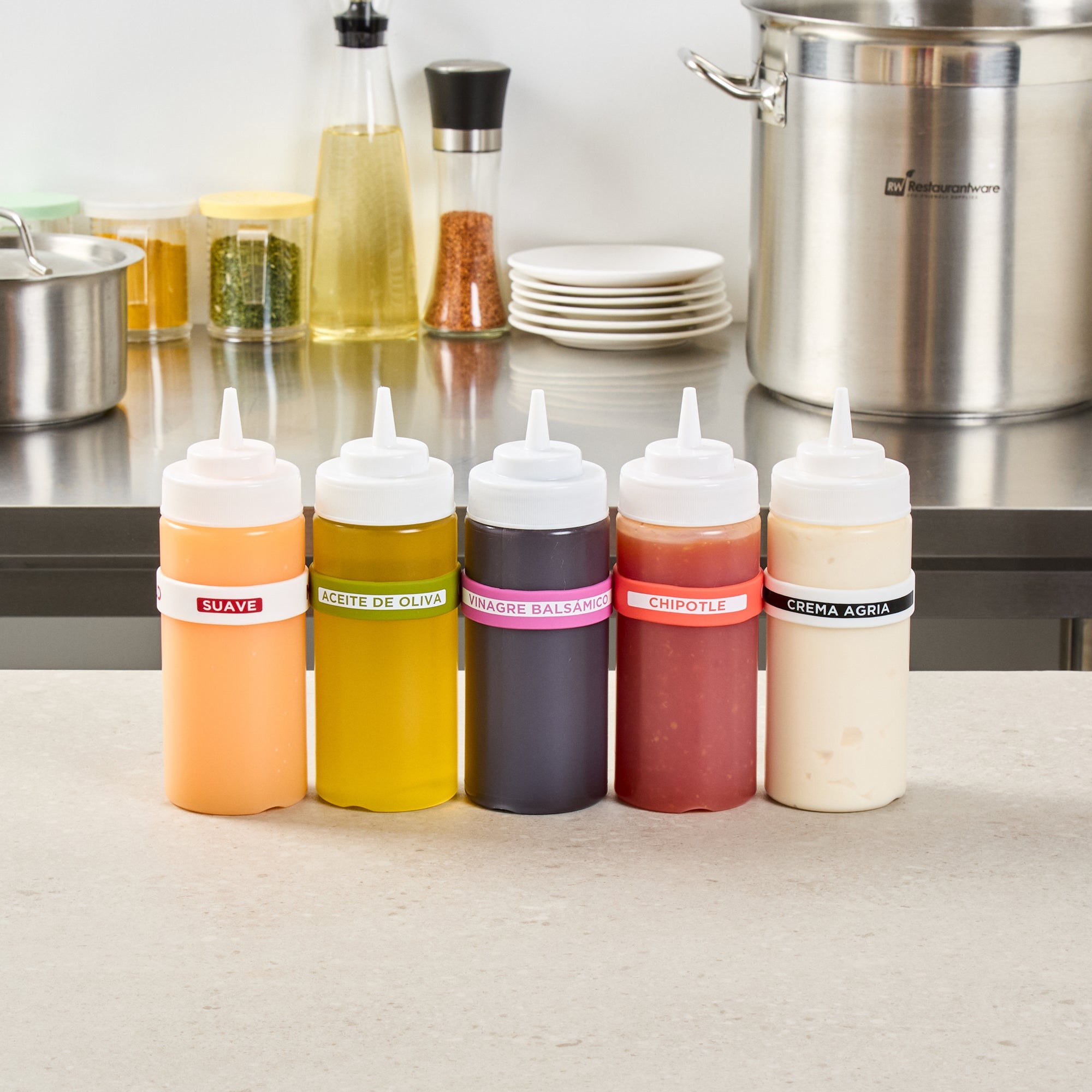 First In First Out Purple Silicone Balsamic Vinegar Label Band - Fits 16, 20 and 24 oz Squeeze Bottles - 10 count box