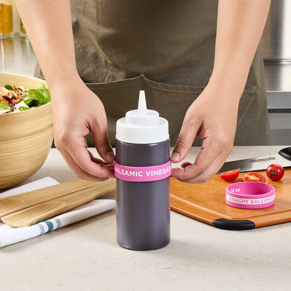First In First Out Purple Silicone Balsamic Vinegar Label Band - Fits 16, 20 and 24 oz Squeeze Bottles - 10 count box