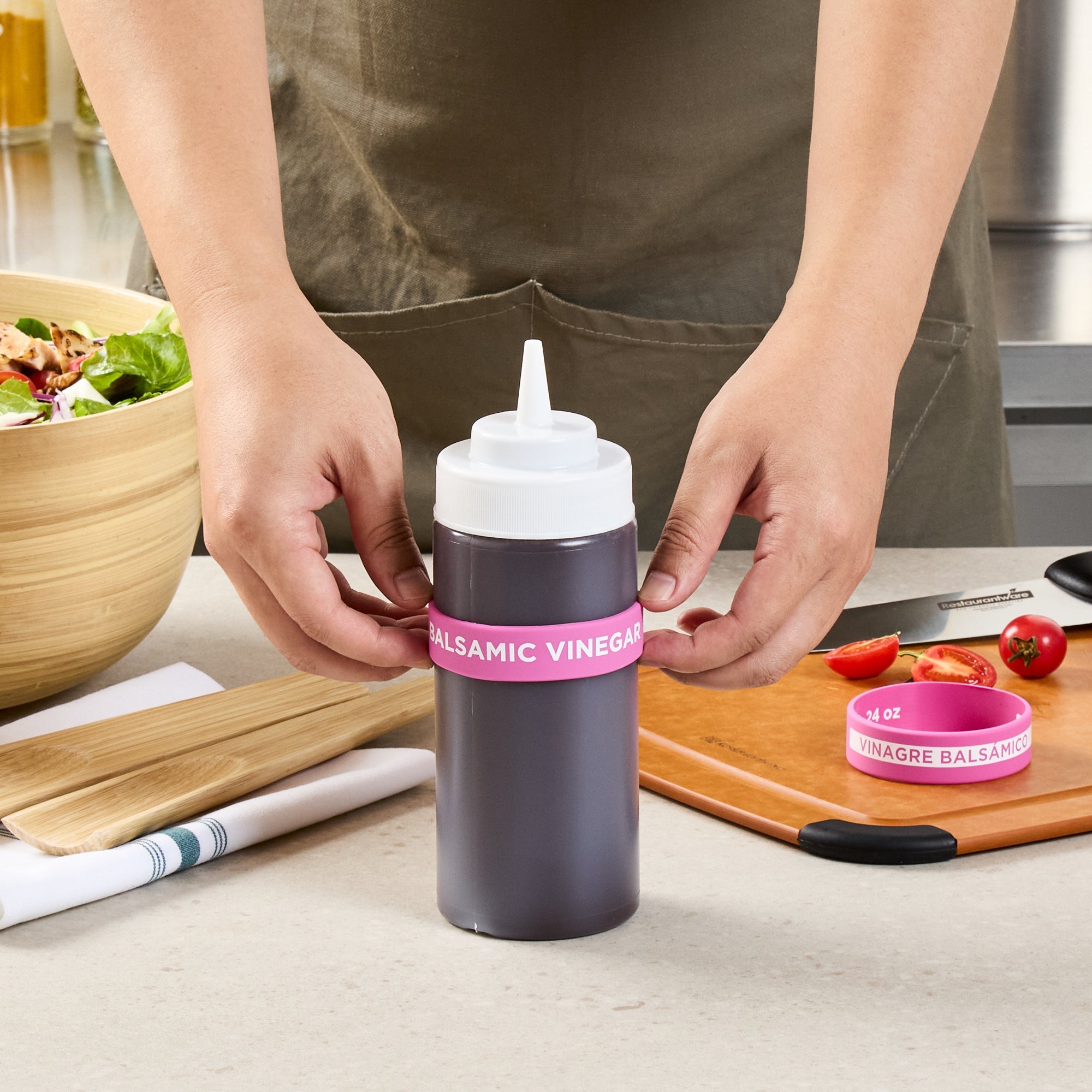 First In First Out Purple Silicone Balsamic Vinegar Label Band - Fits 16, 20 and 24 oz Squeeze Bottles - 10 count box