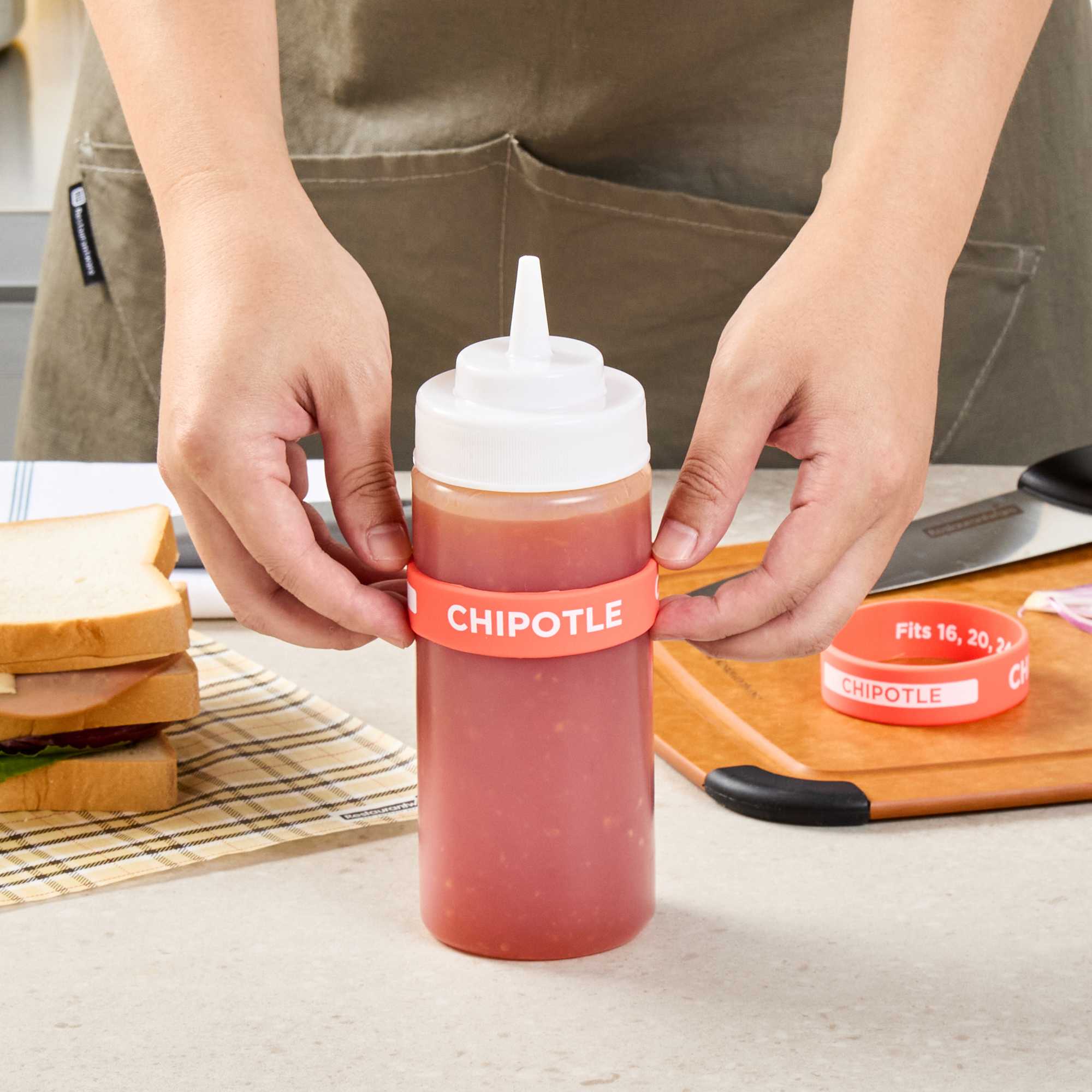 First In First Out Red Silicone Chipotle Label Band - Fits 16, 20 and 24 oz Squeeze Bottles - 1 count box