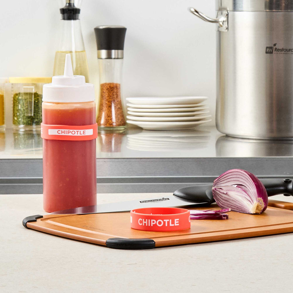First In First Out Red Silicone Chipotle Label Band - Fits 16, 20 and 24 oz Squeeze Bottles - 1 count box