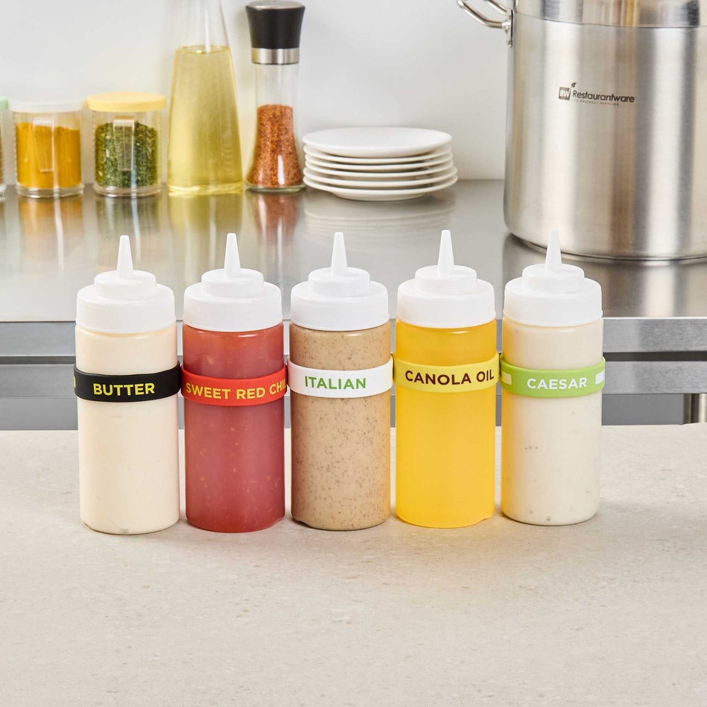 First In First Out White Silicone Italian Label Band - Fits 16, 20 and 24 oz Squeeze Bottles - 1 count box