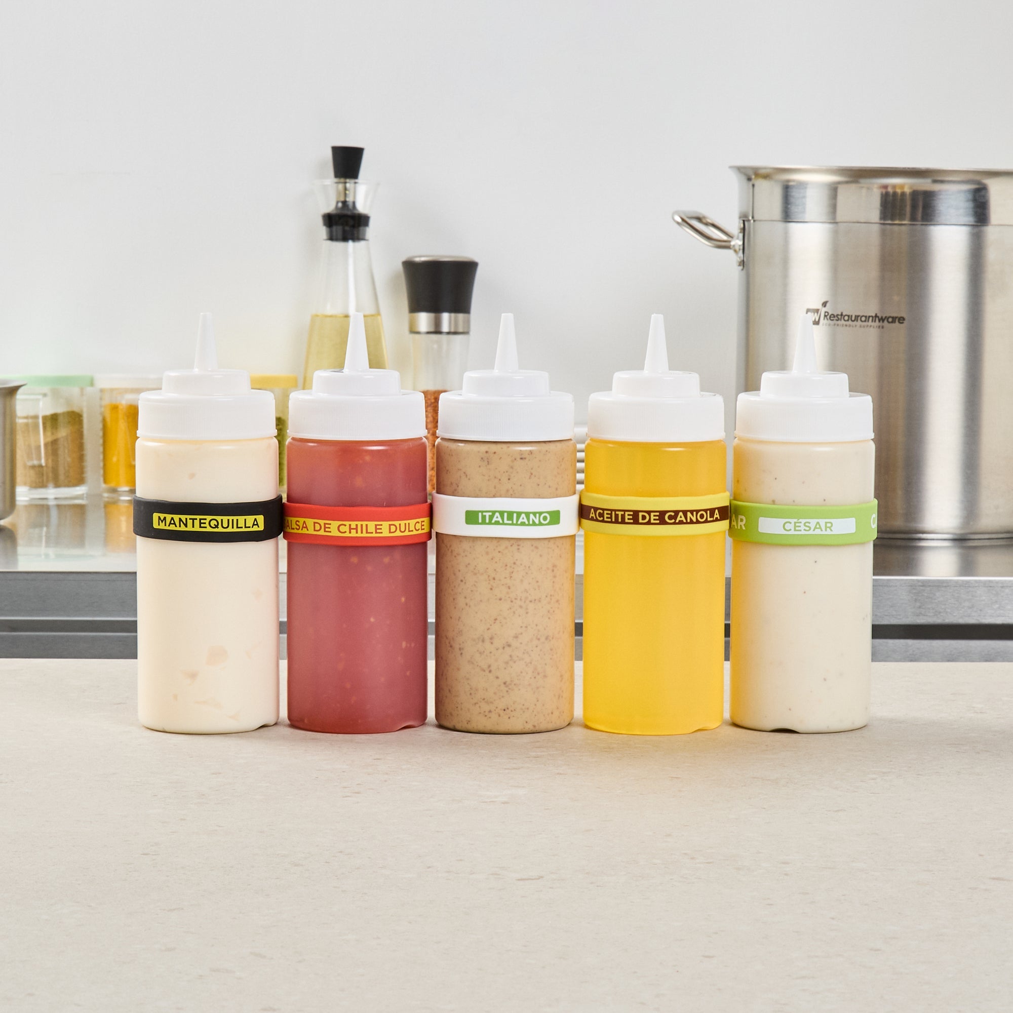 First In First Out White Silicone Italian Label Band - Fits 16, 20 and 24 oz Squeeze Bottles - 10 count box