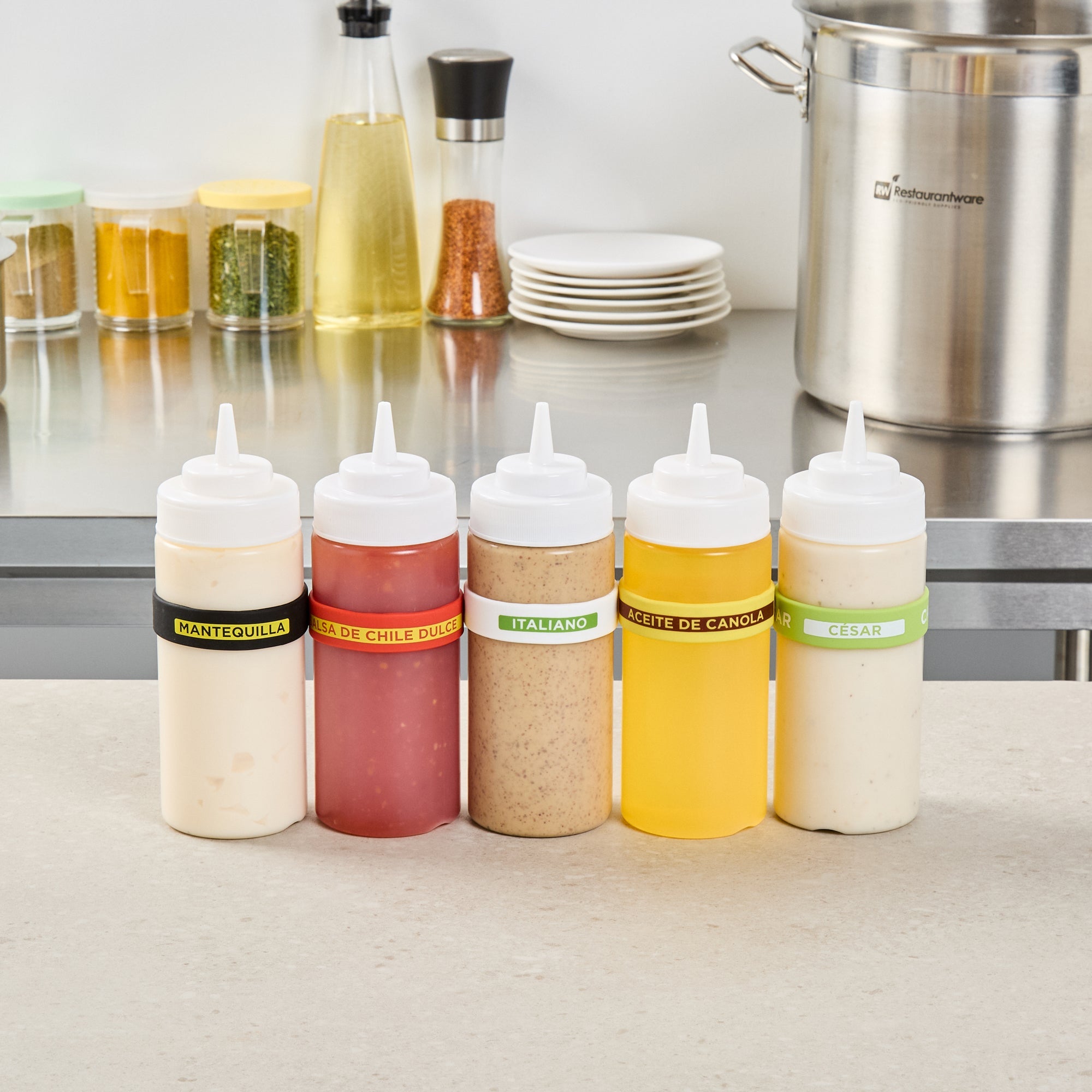 First In First Out White Silicone Italian Label Band - Fits 16, 20 and 24 oz Squeeze Bottles - 10 count box