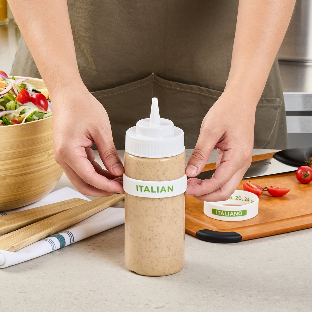 First In First Out White Silicone Italian Label Band - Fits 16, 20 and 24 oz Squeeze Bottles - 10 count box