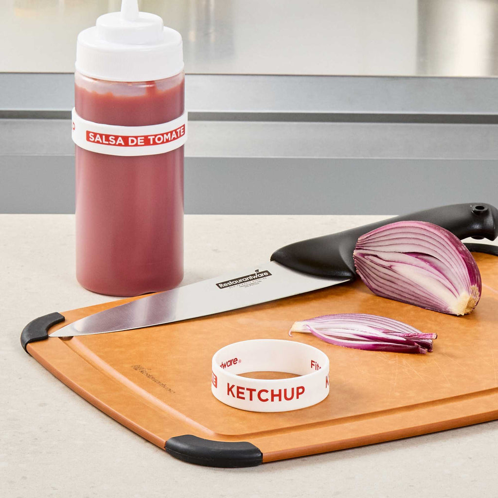First In First Out White Silicone Ketchup Label Band - Fits 16, 20 and 24 oz Squeeze Bottles - 1 count box