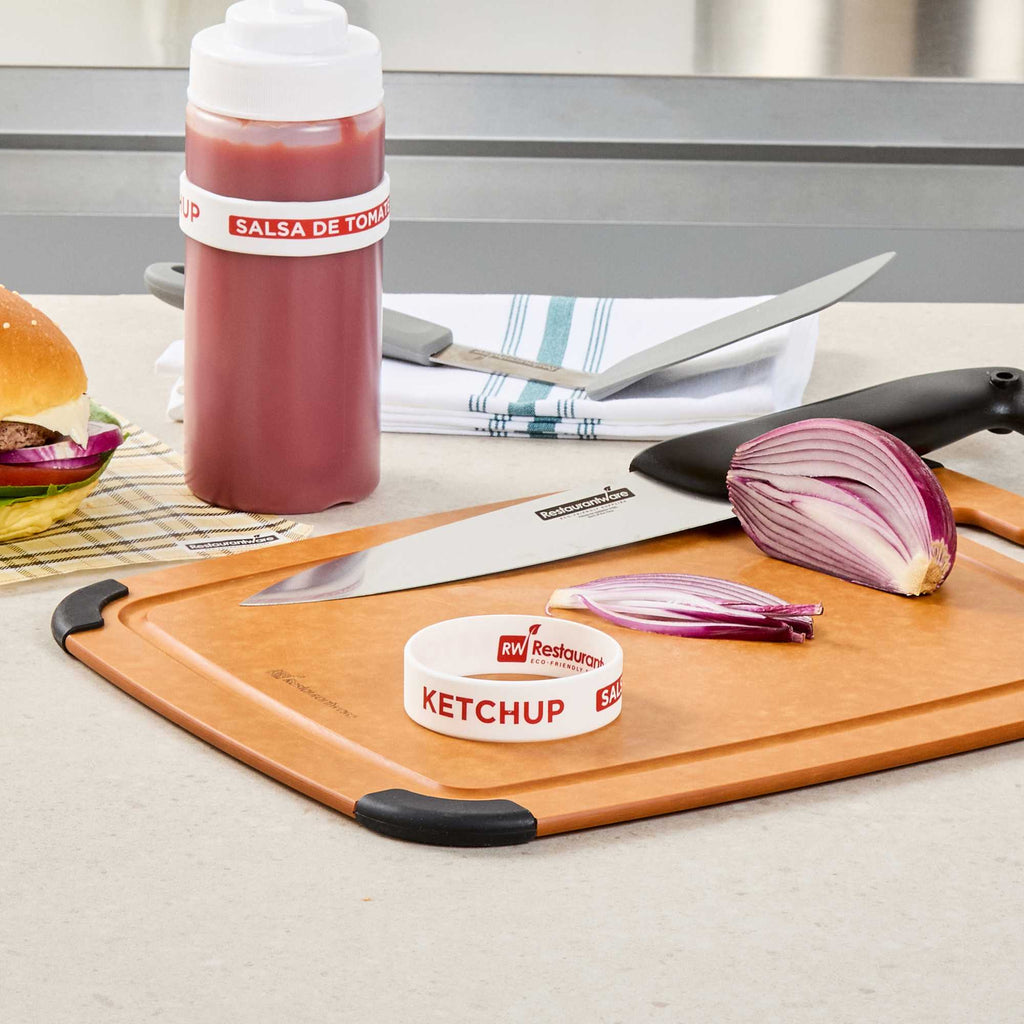 First In First Out White Silicone Ketchup Label Band - Fits 16, 20 and 24 oz Squeeze Bottles - 1 count box