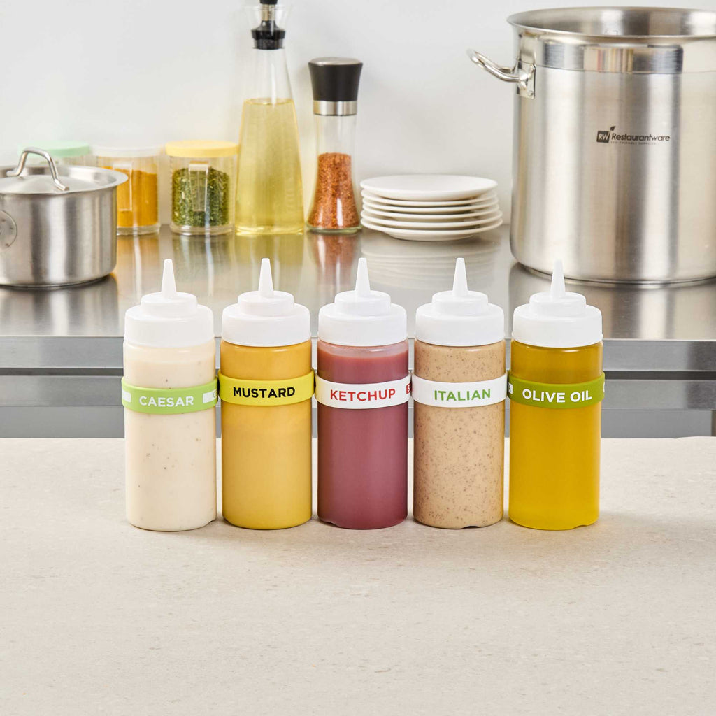 First In First Out White Silicone Ketchup Label Band - Fits 16, 20 and 24 oz Squeeze Bottles - 1 count box