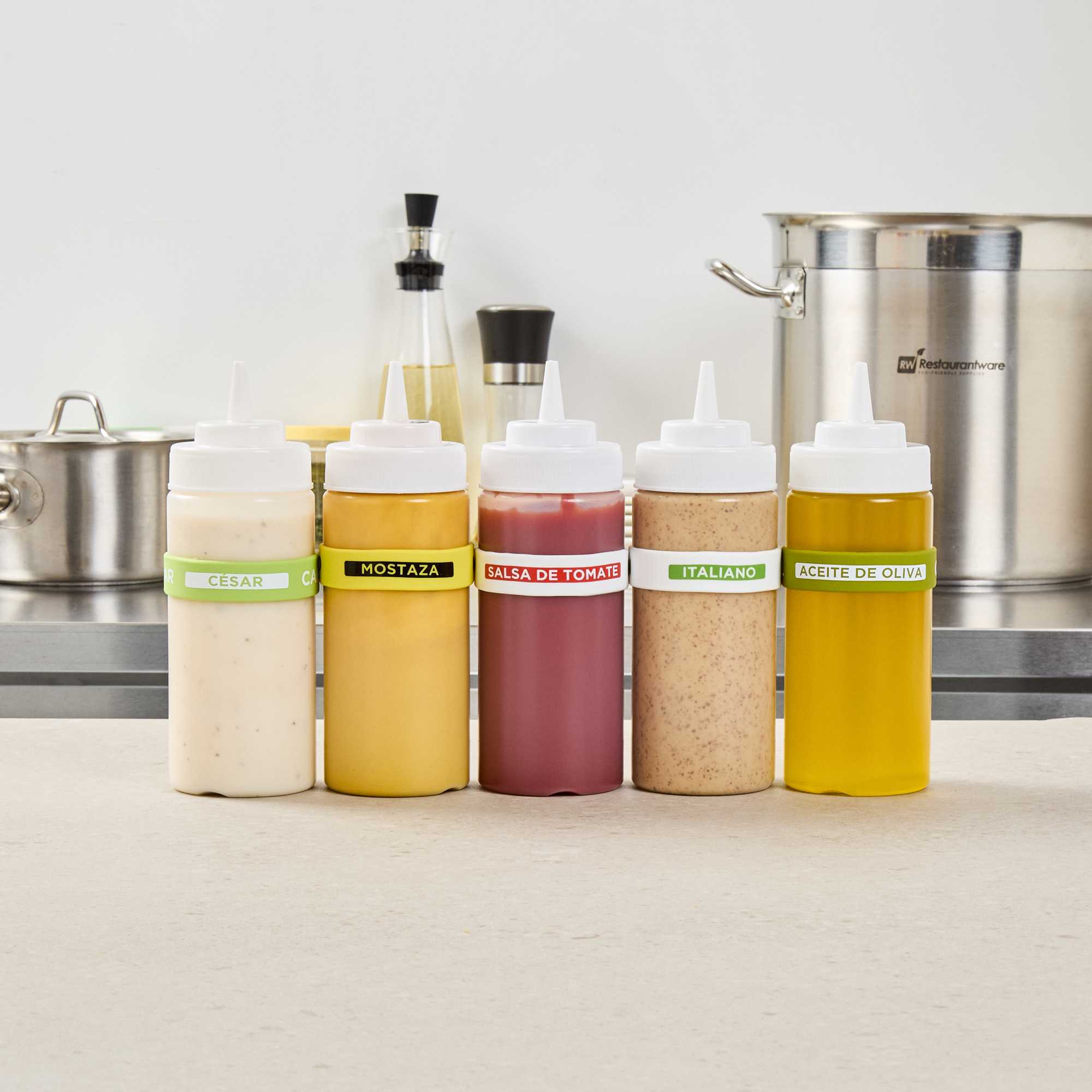 First In First Out White Silicone Ketchup Label Band - Fits 16, 20 and 24 oz Squeeze Bottles - 1 count box