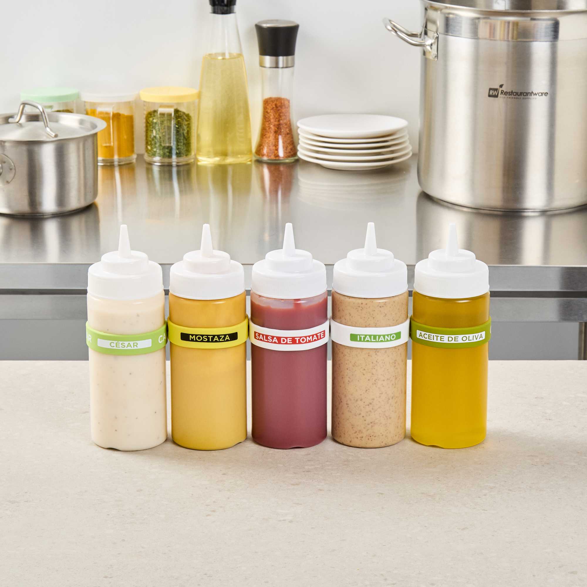 First In First Out White Silicone Ketchup Label Band - Fits 16, 20 and 24 oz Squeeze Bottles - 1 count box