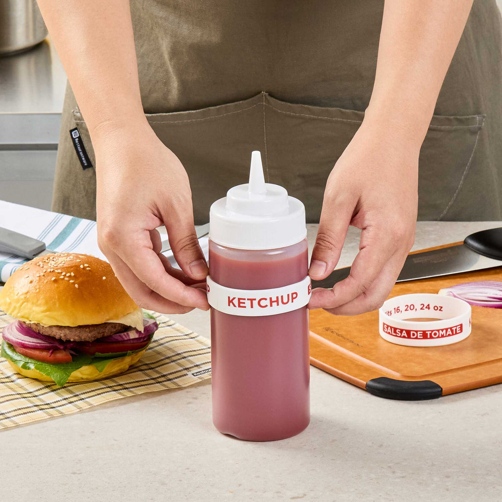 First In First Out White Silicone Ketchup Label Band - Fits 16, 20 and 24 oz Squeeze Bottles - 1 count box