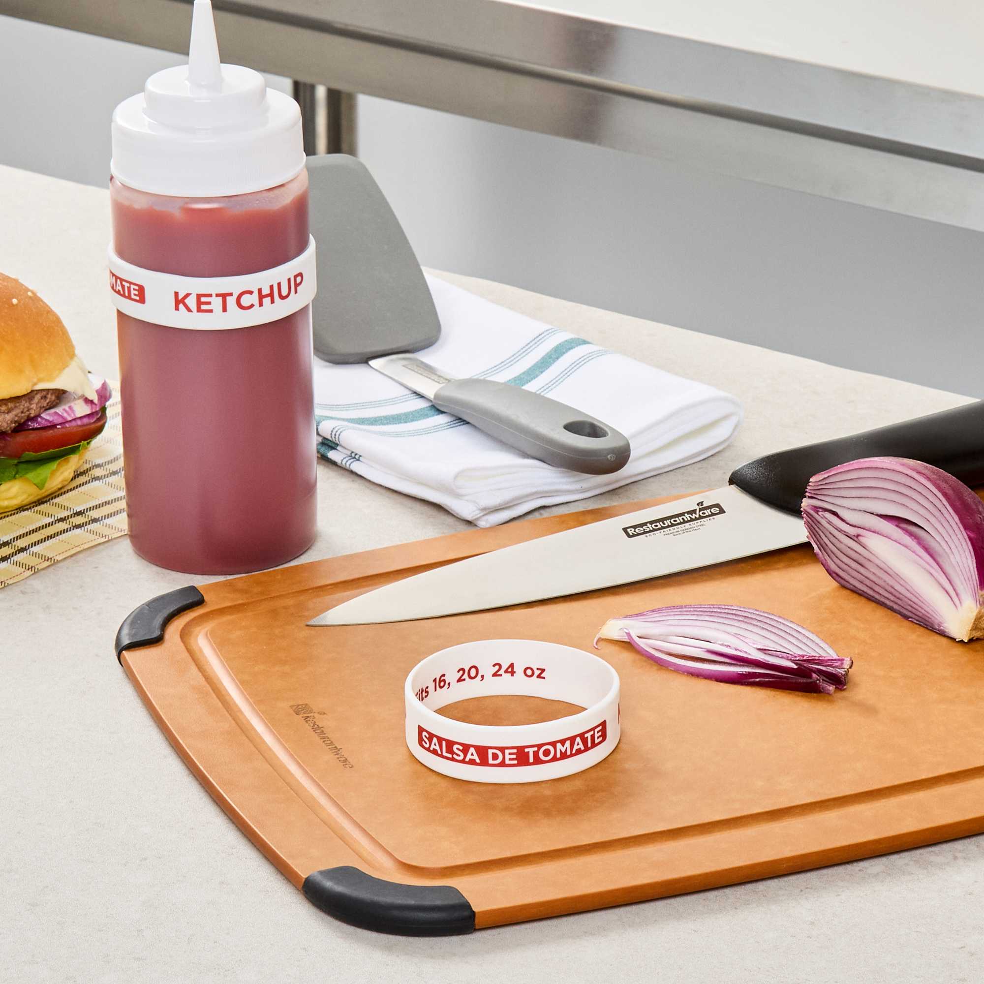 First In First Out White Silicone Ketchup Label Band - Fits 16, 20 and 24 oz Squeeze Bottles - 1 count box