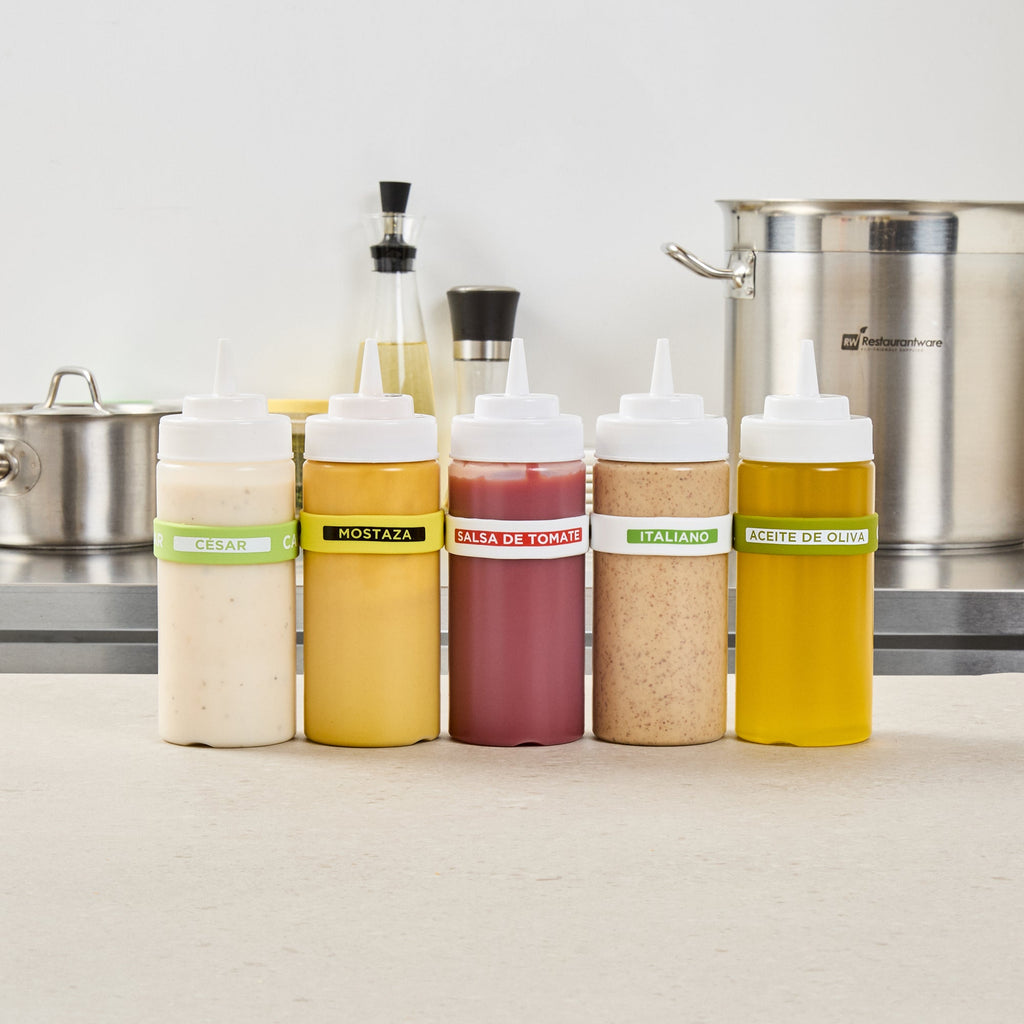First In First Out White Silicone Ketchup Label Band - Fits 16, 20 and 24 oz Squeeze Bottles - 10 count box