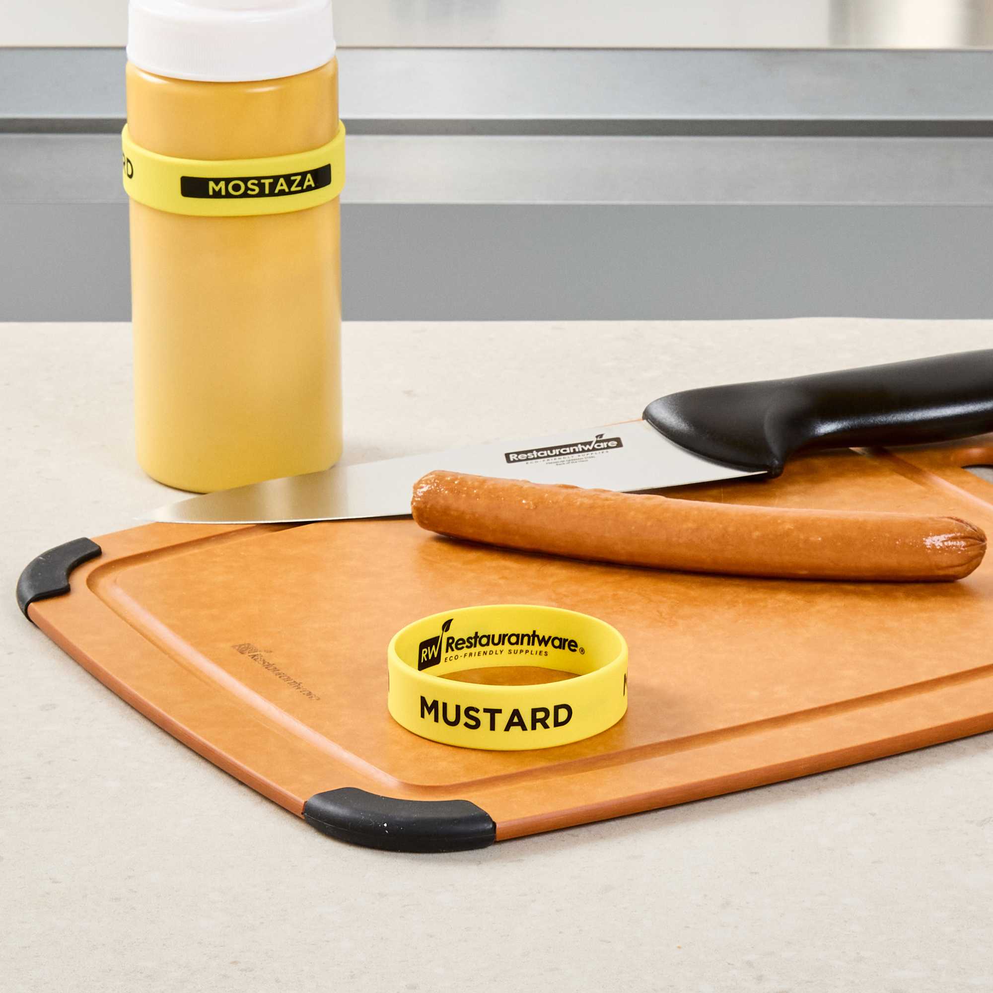 First In First Out Yellow Silicone Mustard Label Band - Fits 16, 20 and 24 oz Squeeze Bottles - 1 count box