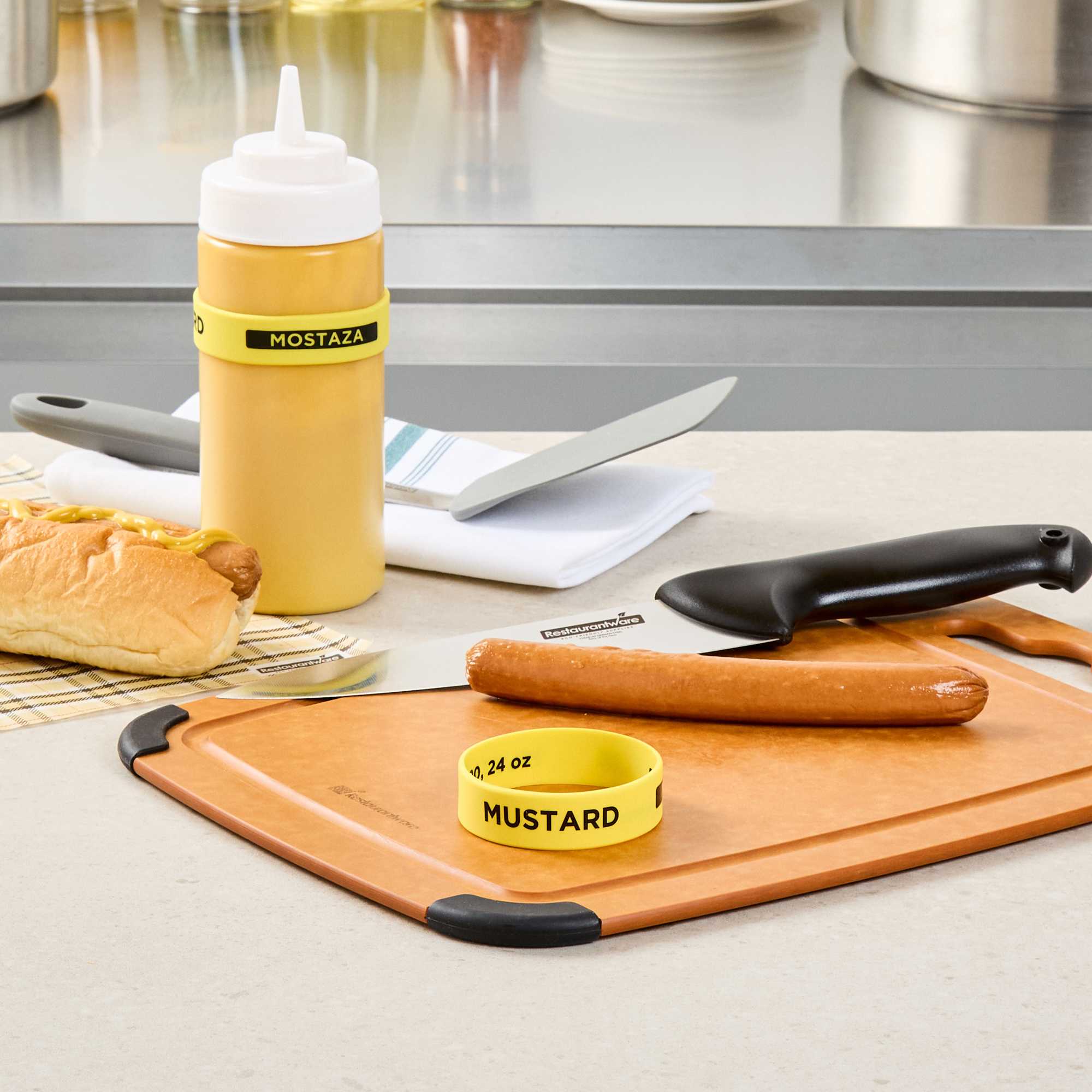 First In First Out Yellow Silicone Mustard Label Band - Fits 16, 20 and 24 oz Squeeze Bottles - 1 count box