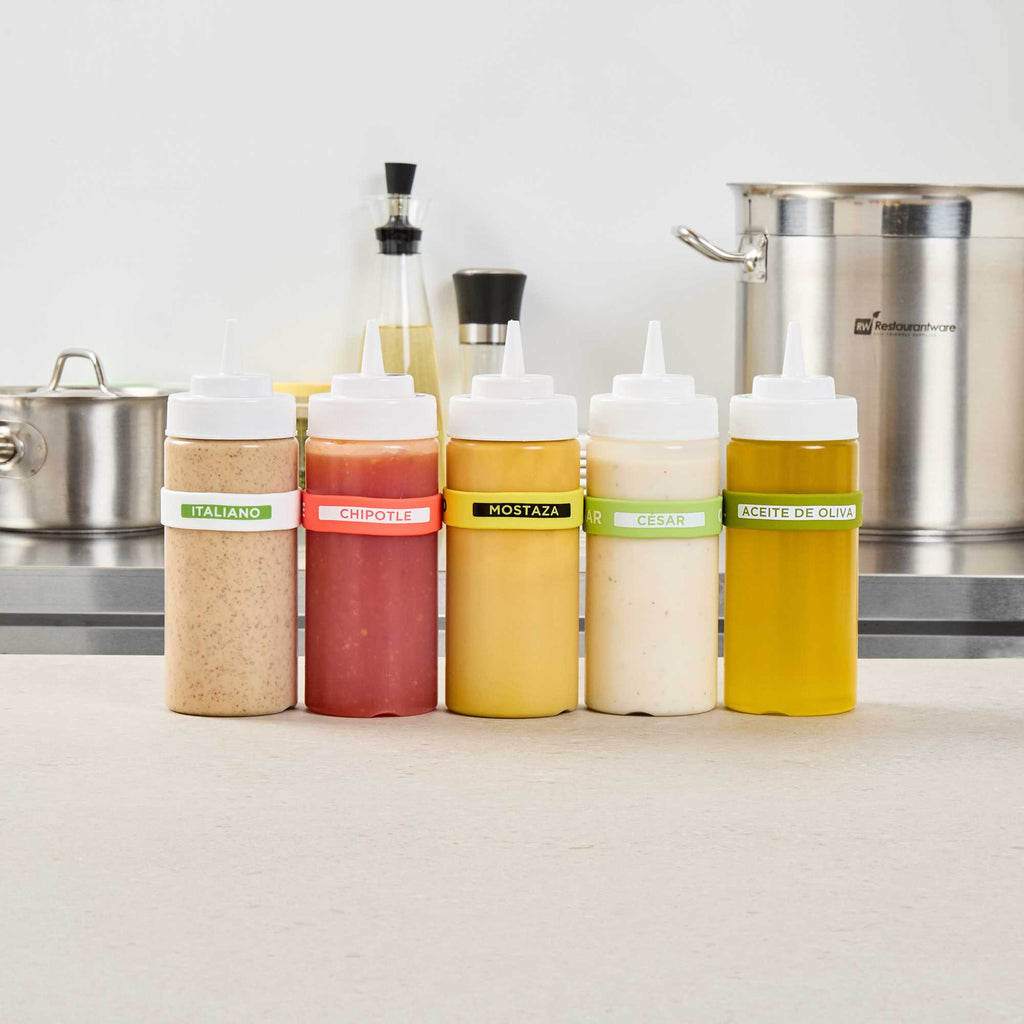 First In First Out Yellow Silicone Mustard Label Band - Fits 16, 20 and 24 oz Squeeze Bottles - 1 count box