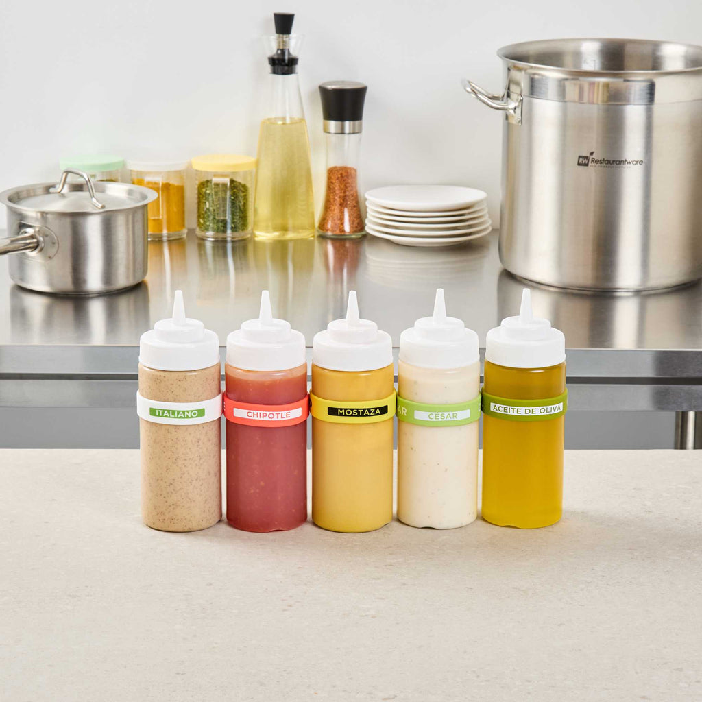 First In First Out Yellow Silicone Mustard Label Band - Fits 16, 20 and 24 oz Squeeze Bottles - 1 count box