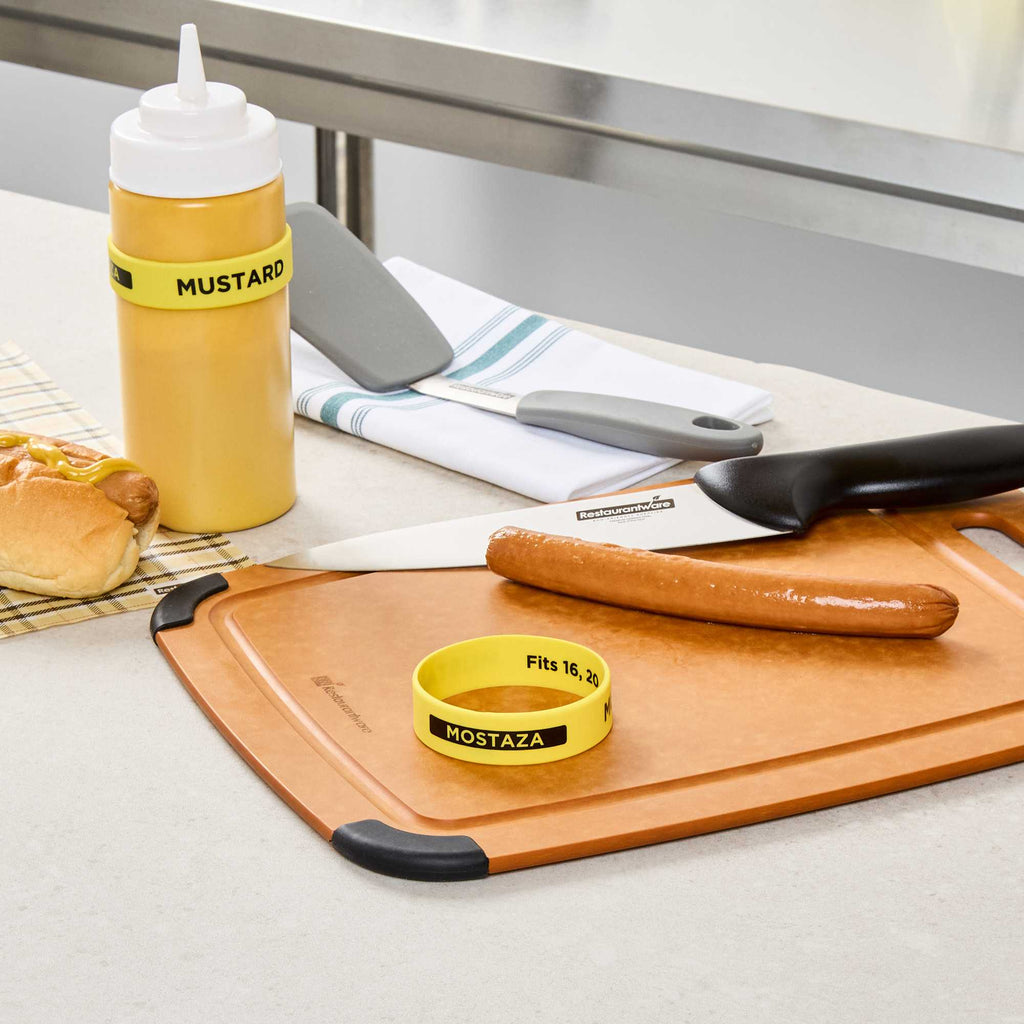 First In First Out Yellow Silicone Mustard Label Band - Fits 16, 20 and 24 oz Squeeze Bottles - 1 count box