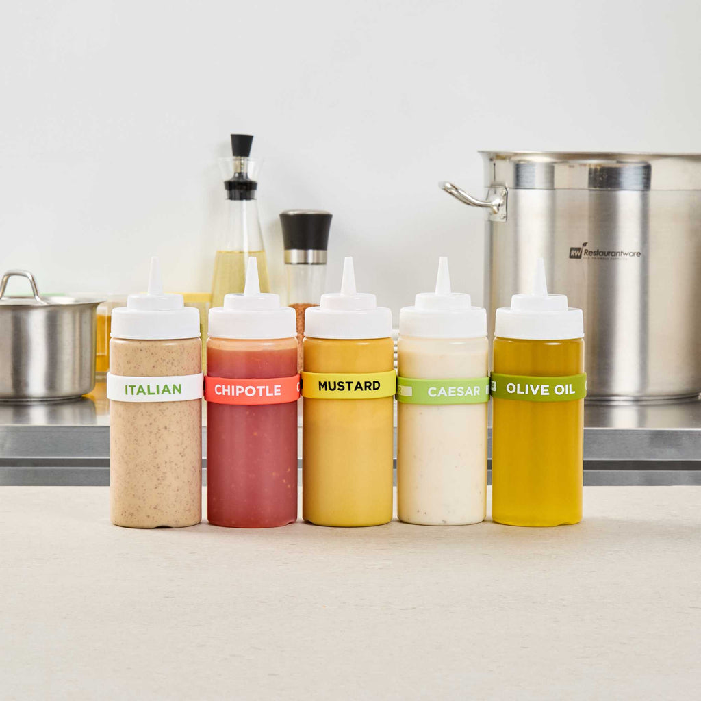 First In First Out Yellow Silicone Mustard Label Band - Fits 16, 20 and 24 oz Squeeze Bottles - 1 count box
