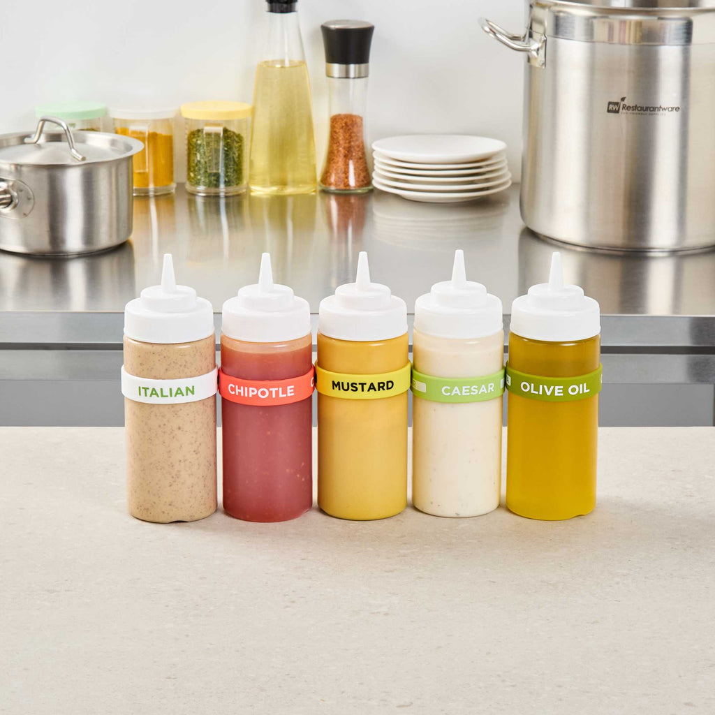 First In First Out Yellow Silicone Mustard Label Band - Fits 16, 20 and 24 oz Squeeze Bottles - 1 count box