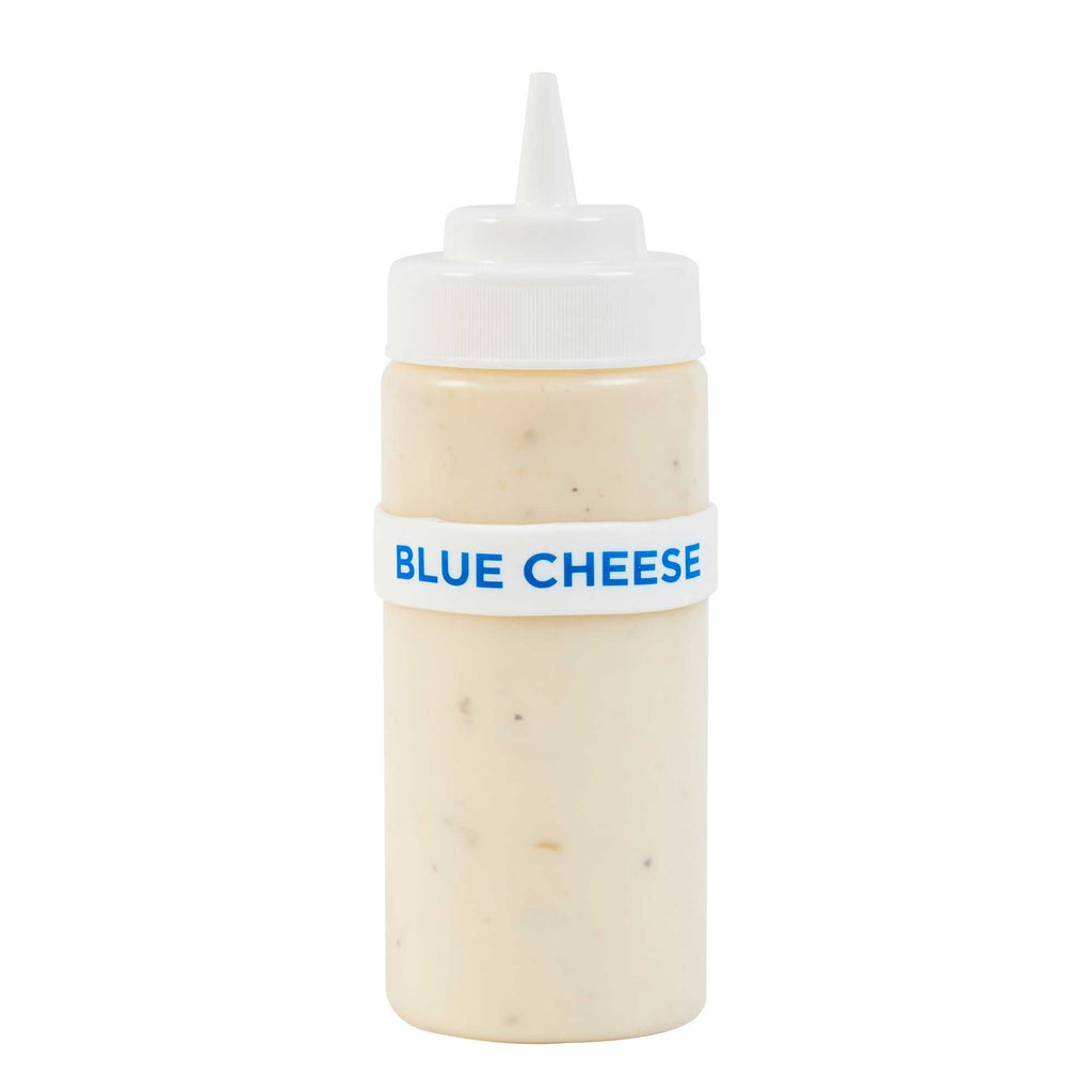 First In First Out White Silicone Blue Cheese Label Band - Fits 16, 20 and 24 oz Squeeze Bottles - 1 count box