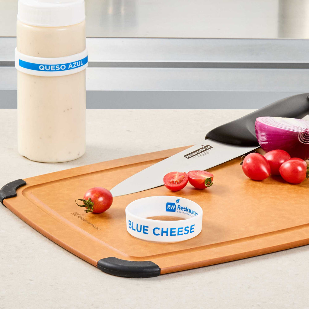 First In First Out White Silicone Blue Cheese Label Band - Fits 16, 20 and 24 oz Squeeze Bottles - 1 count box