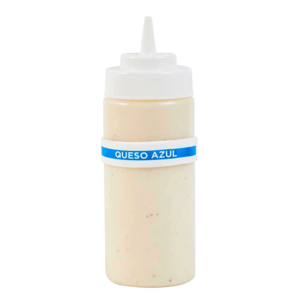 First In First Out White Silicone Blue Cheese Label Band - Fits 16, 20 and 24 oz Squeeze Bottles - 1 count box
